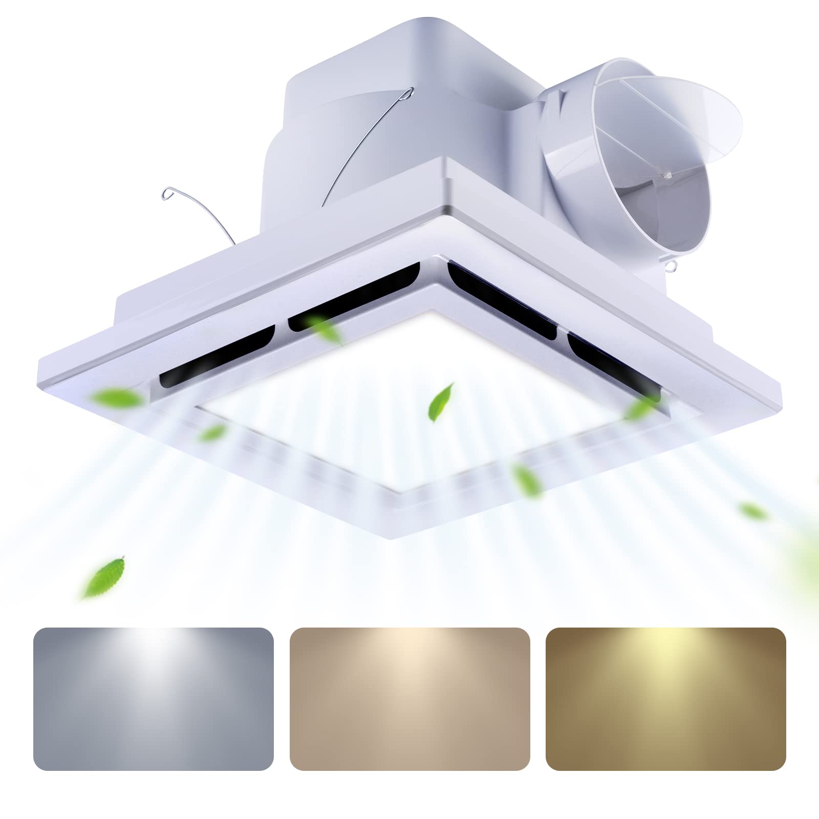 Tolery Bathroom Fan With Light Ceiling Mount Shower Ventilation Exhaust Fan With Color Change Light 3000K/4000K/6000Kvent Fan An