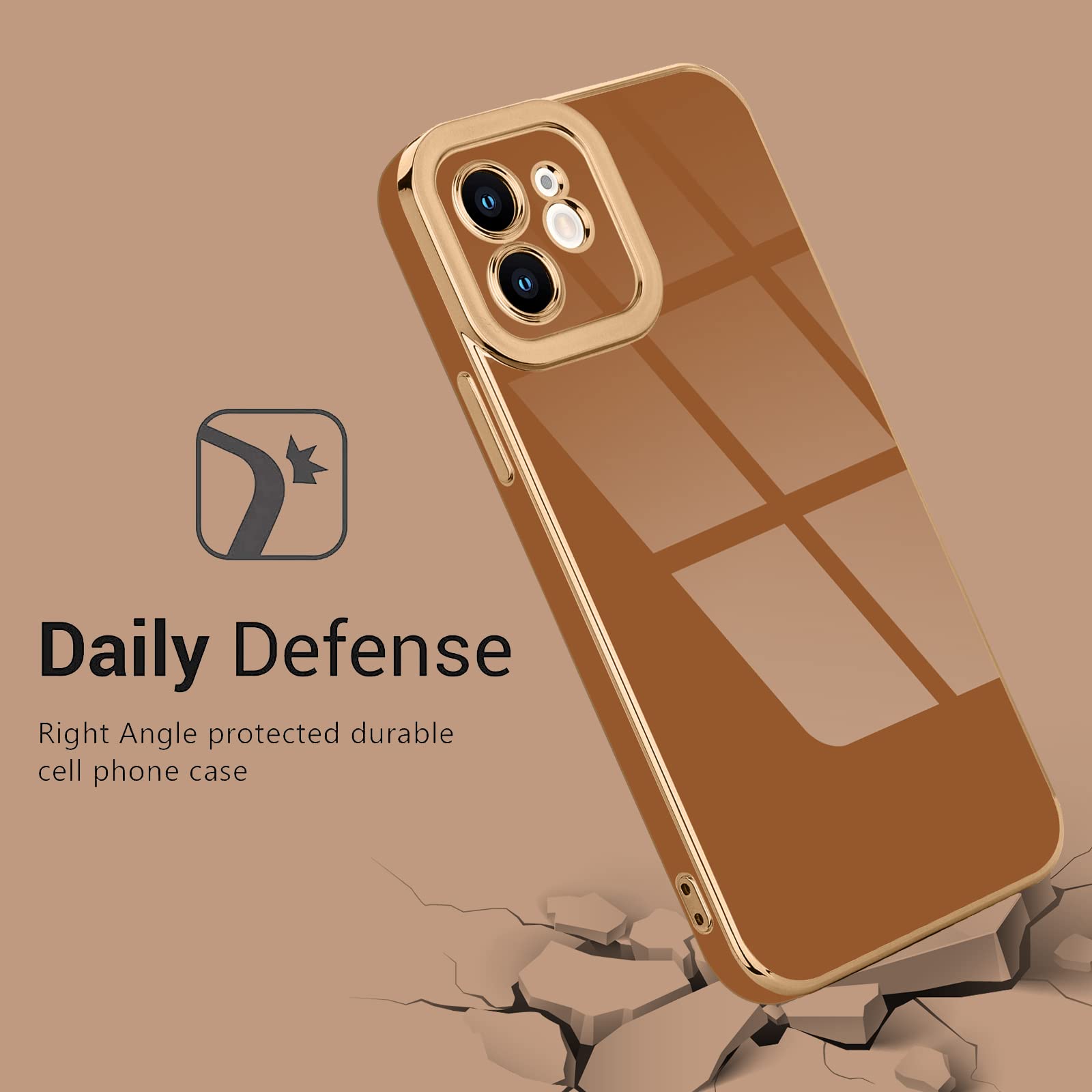 Lafunda Compatible With Iphone 12 Case Cute, Luxury Plating Case For Women Bling Gold Trim Aesthetic Soft Tpu Bumper Girly Cover