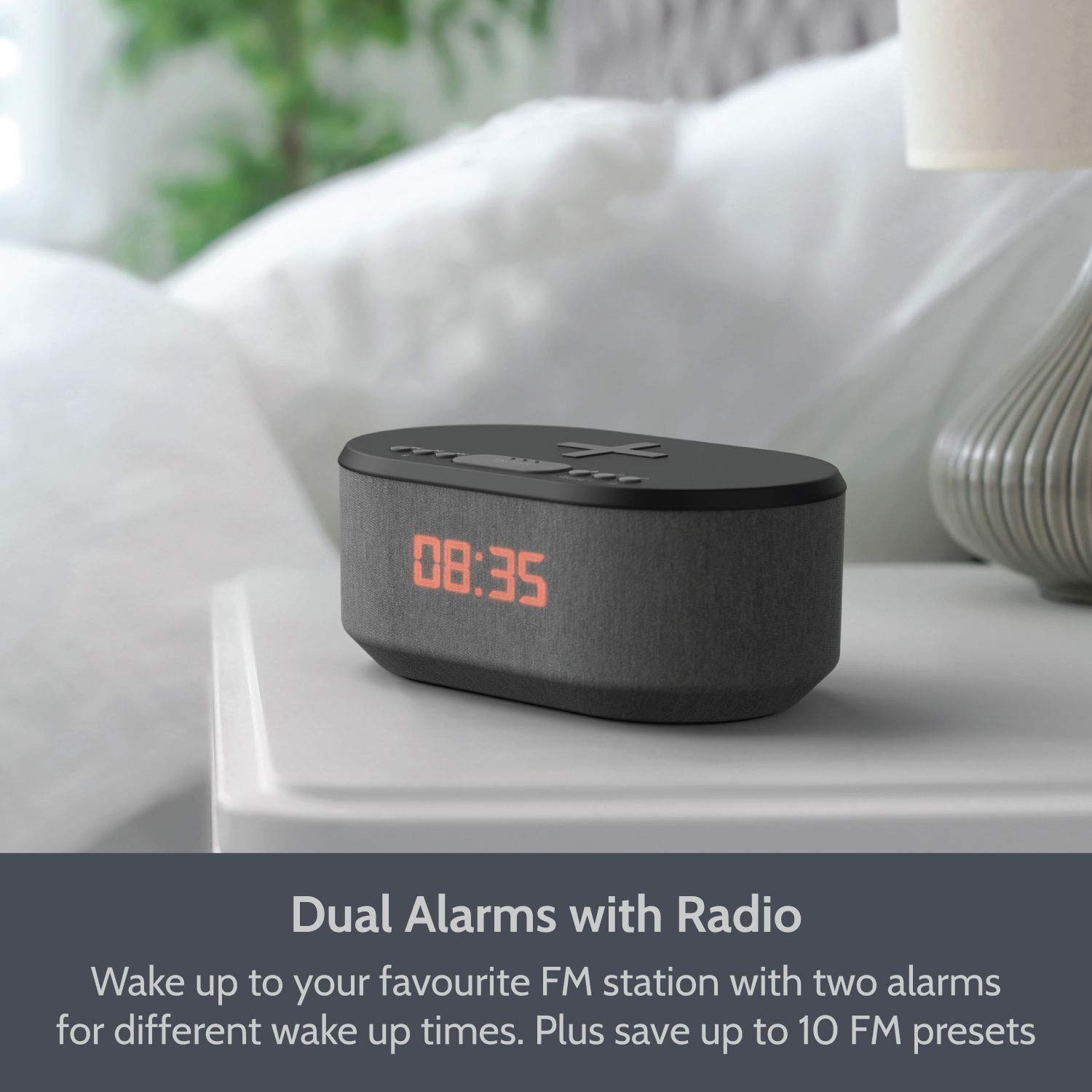 I Box Alarm Clock Radio With Wireless Charging, Bluetooth Speakers, Usb Port, Dimmable Night Light