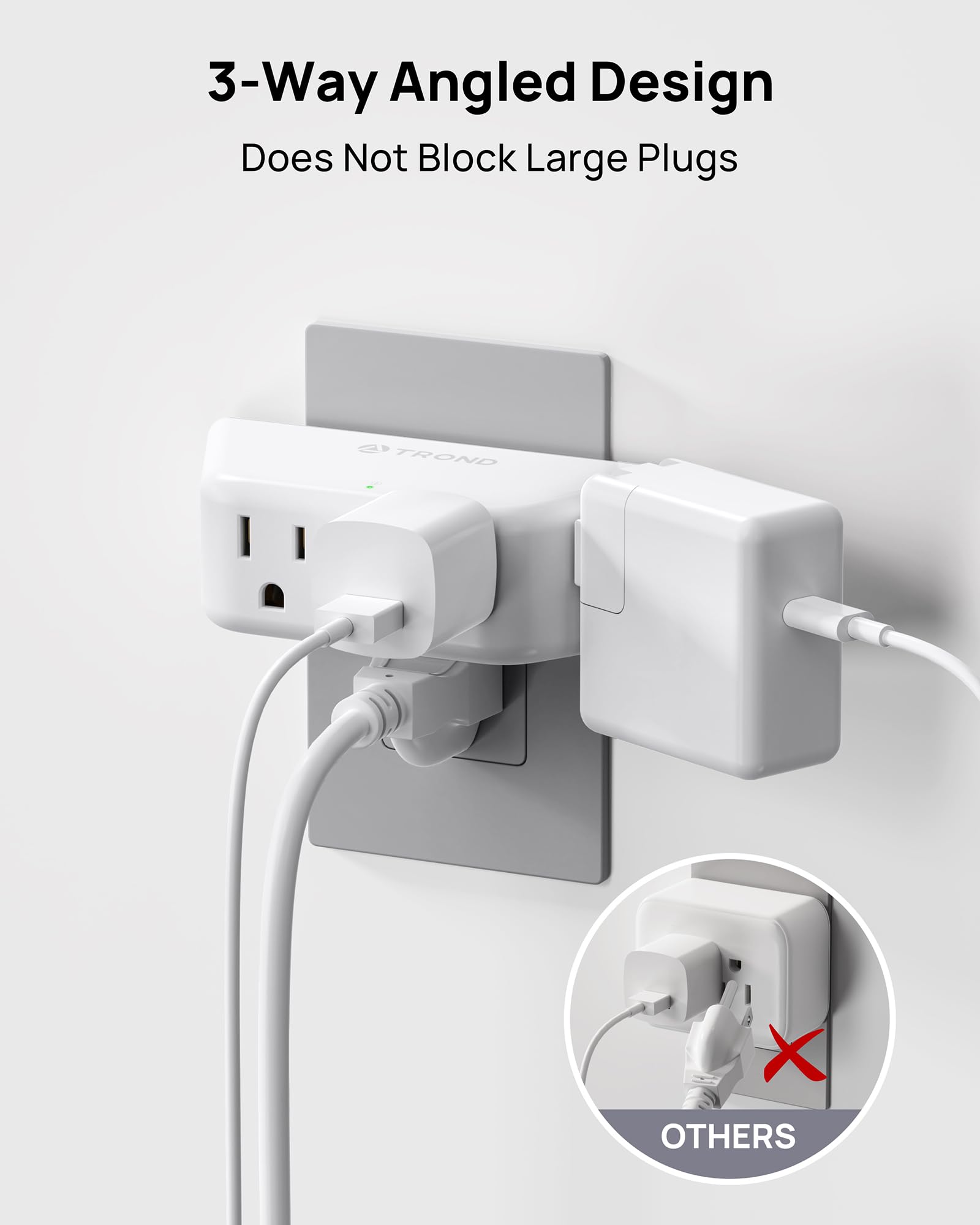 Trond Multi Plug Outlet Extender 2 Pack   Surge Protector Outlet With 4 Grounded Sockets, 3 Way Angled Plug Splitter, 900J, Mult