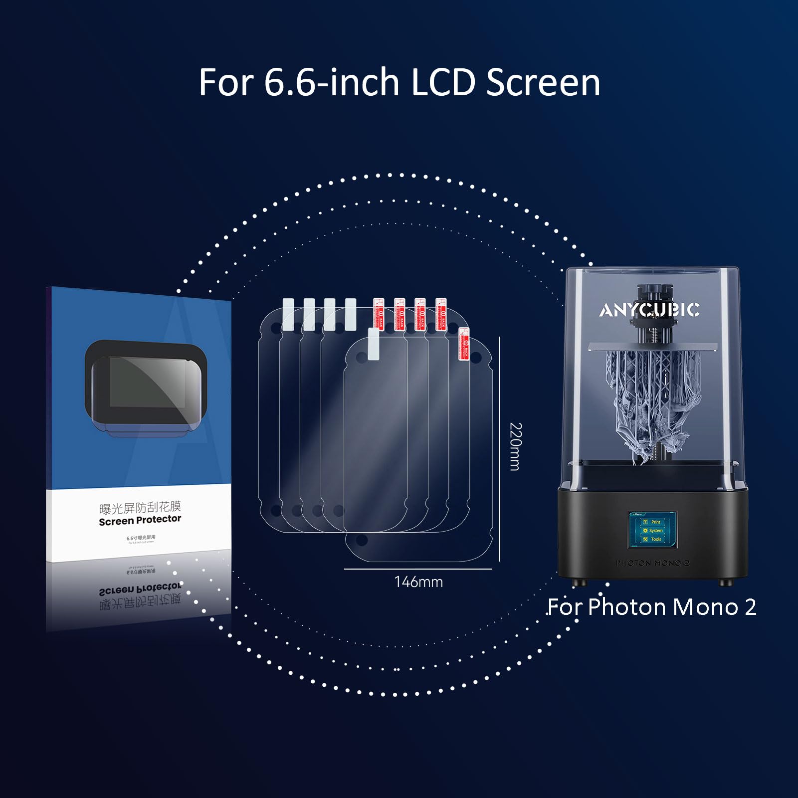 Anycubi Photon Mono 2 Screen Protector,Original 3D Printer Protective Film 5Pcs Compatible With 6.6 Inch Lcd Sla Uv Resin 3D Pri