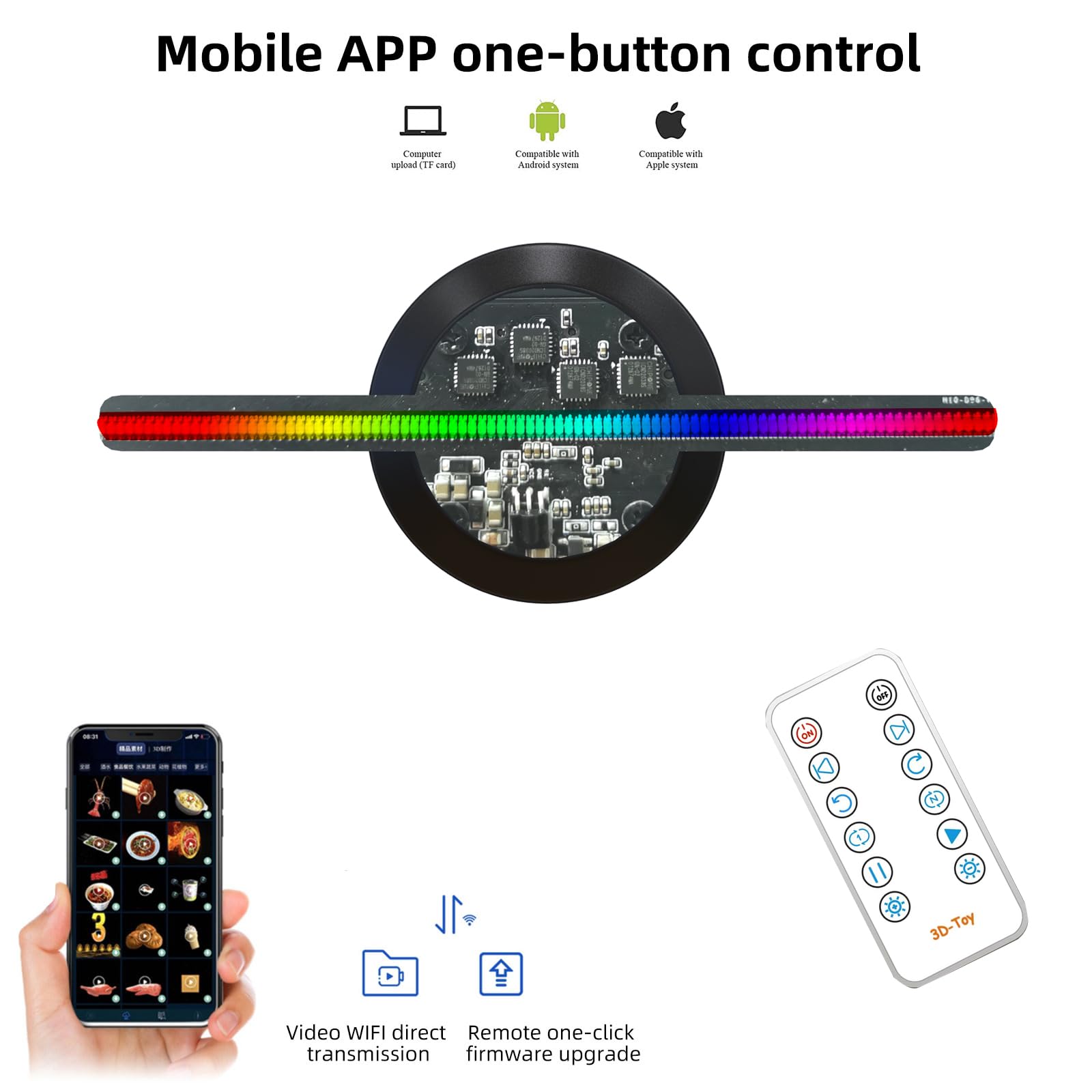 3D Hologram Fan,4.3 Inch Picture Fan Spinner With Bluetooth +Remote ,Hologram Projector Hd Led With 700 Video Library ,Holograph