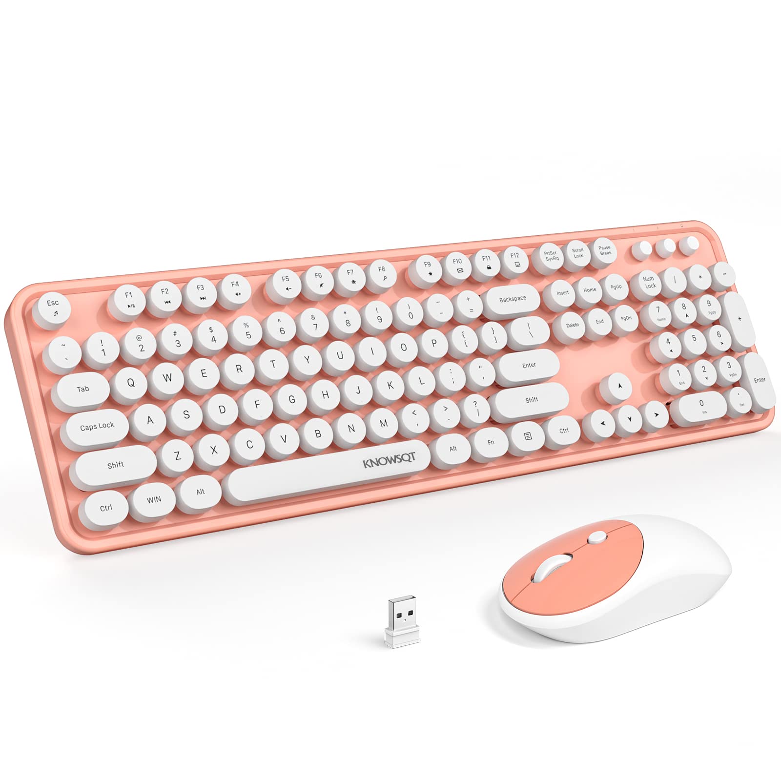Knowsqt Wireless Keyboard And Mouse Combo   White Orange Full Sized 2.4 Ghz 104 Keys Typewriter Keyboard, Flexible Round Keycap 