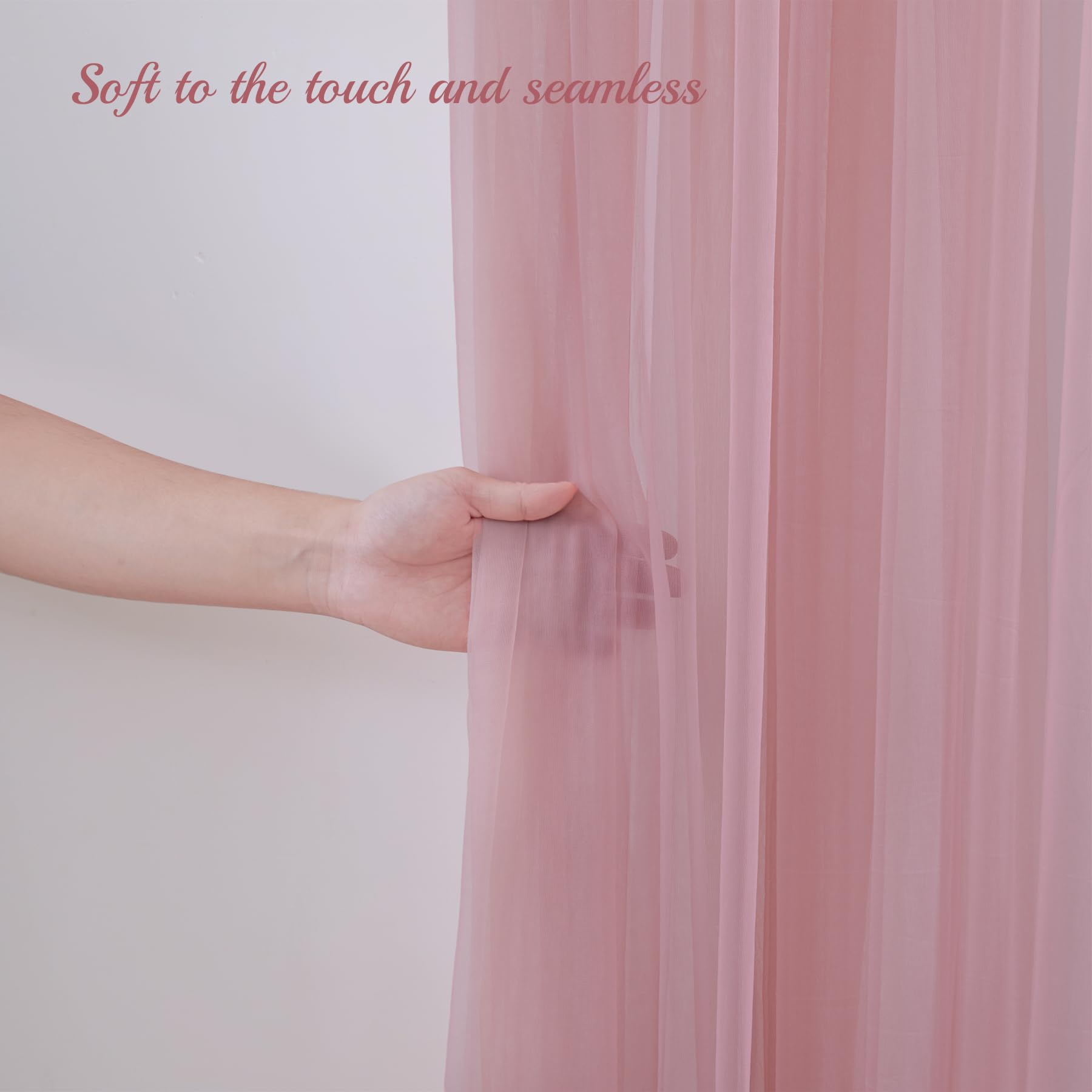 10X10Ft Dusty Rose Tulle Backdrop Curtain With Lights String For Parites, Sheer Backdrop Curtains For Wedding Baby Shower Birthd