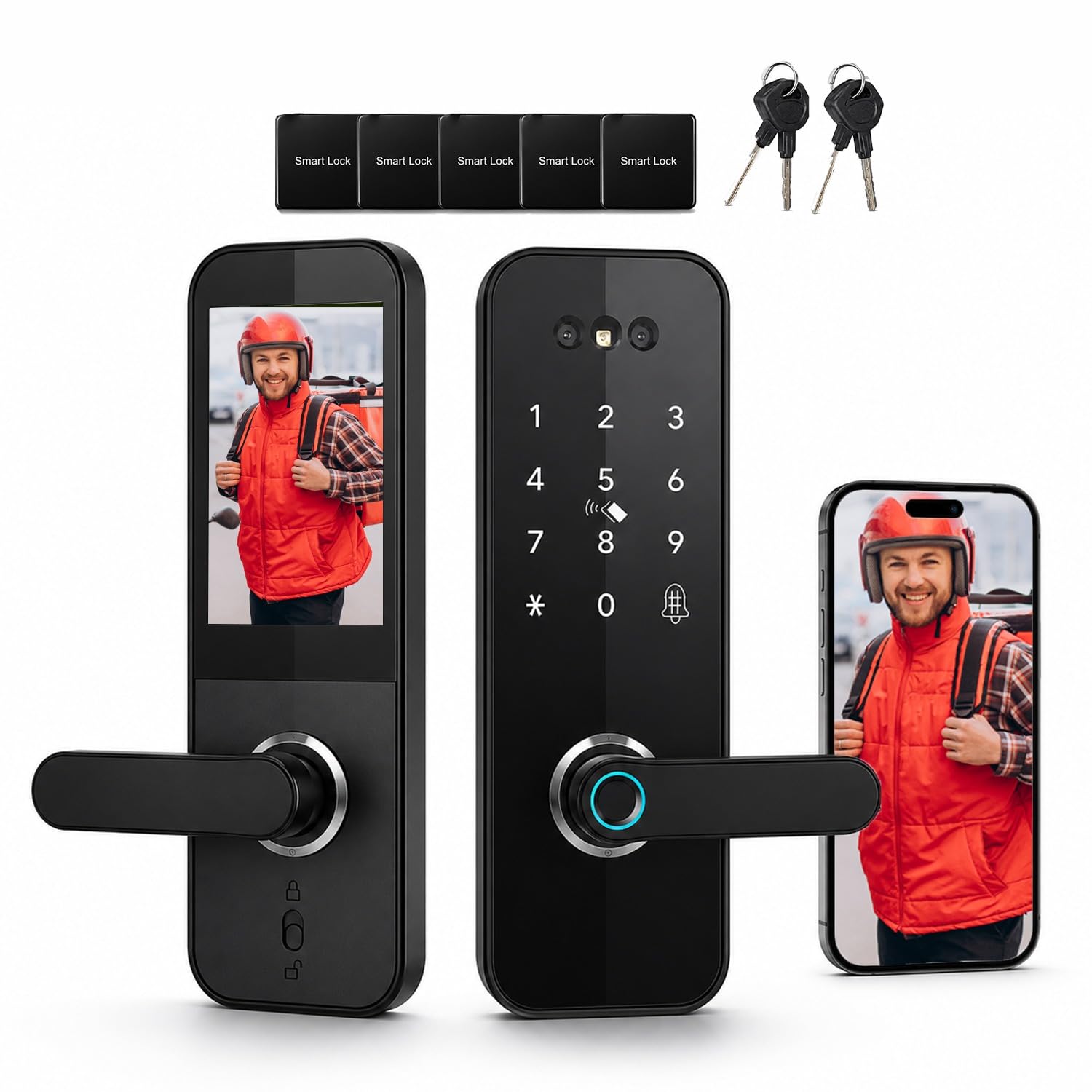 3D Face Recognition Smart Door Lock with HD Camera: Keyless Entry, Fingerprint, Passcode, IC Card, Key, Tuya App, Doorbell, Auto