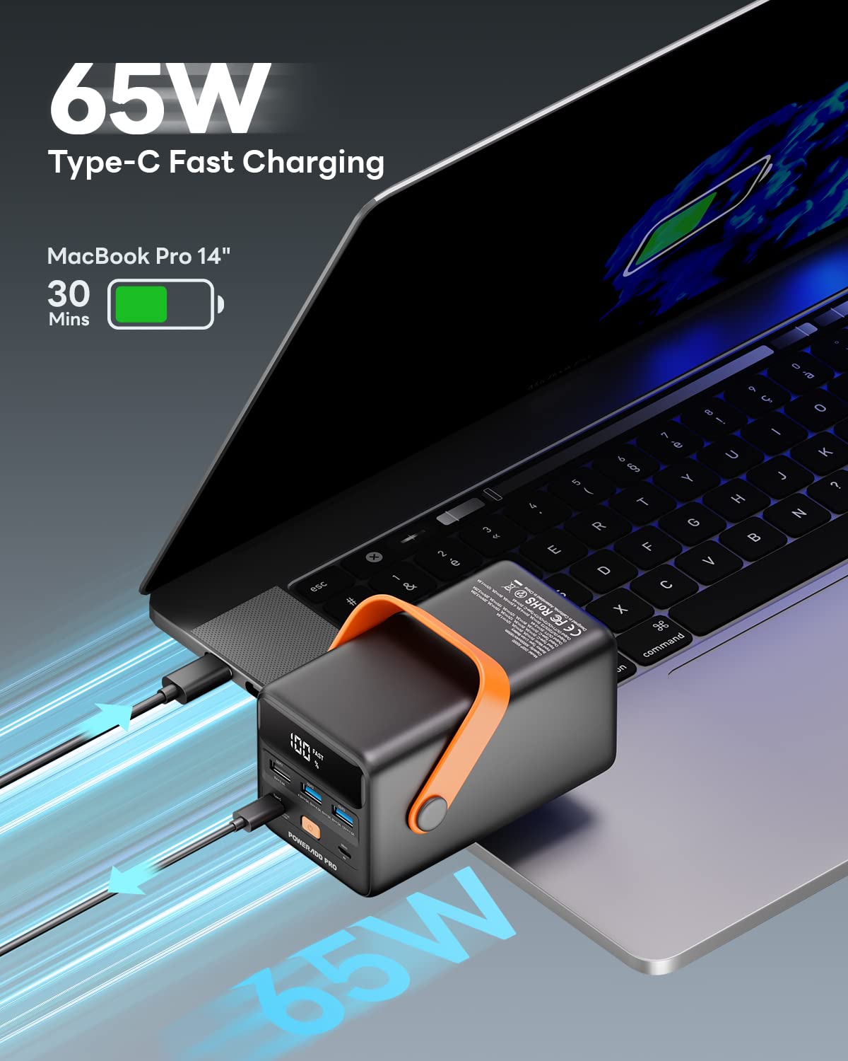 Poweradd Pro Power Bank 50000Mah Pd 65W Usb C Portable Charger With Led Display Fast Charging Compatible With Laptop Macbook Iph