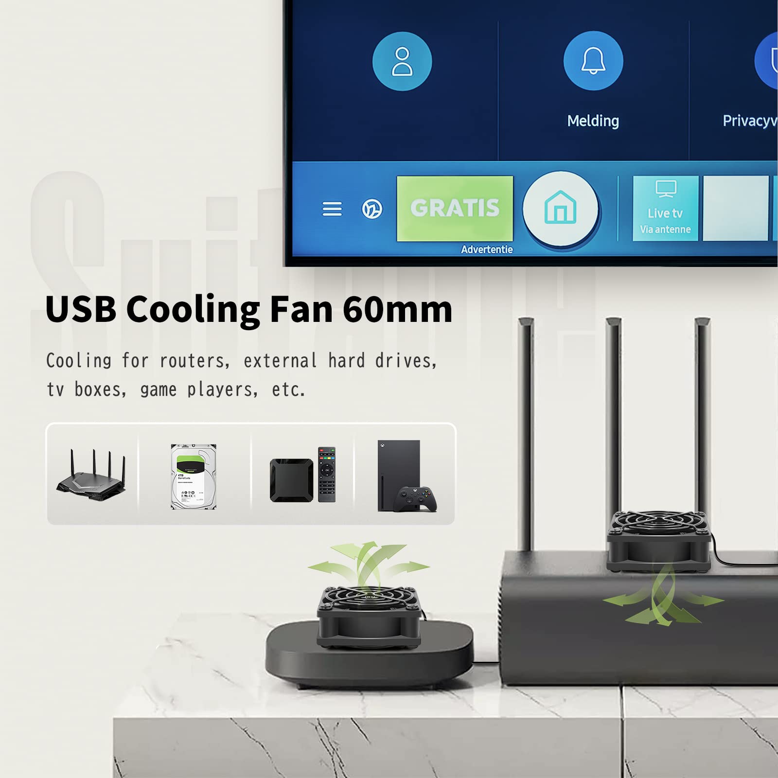 Ziwije Dual Usb Cooling Fan 60Mm With Speeds Control 5V Ball Bearing Mini Usb Fan For Cooling Mini Pc, Tv Box, Router