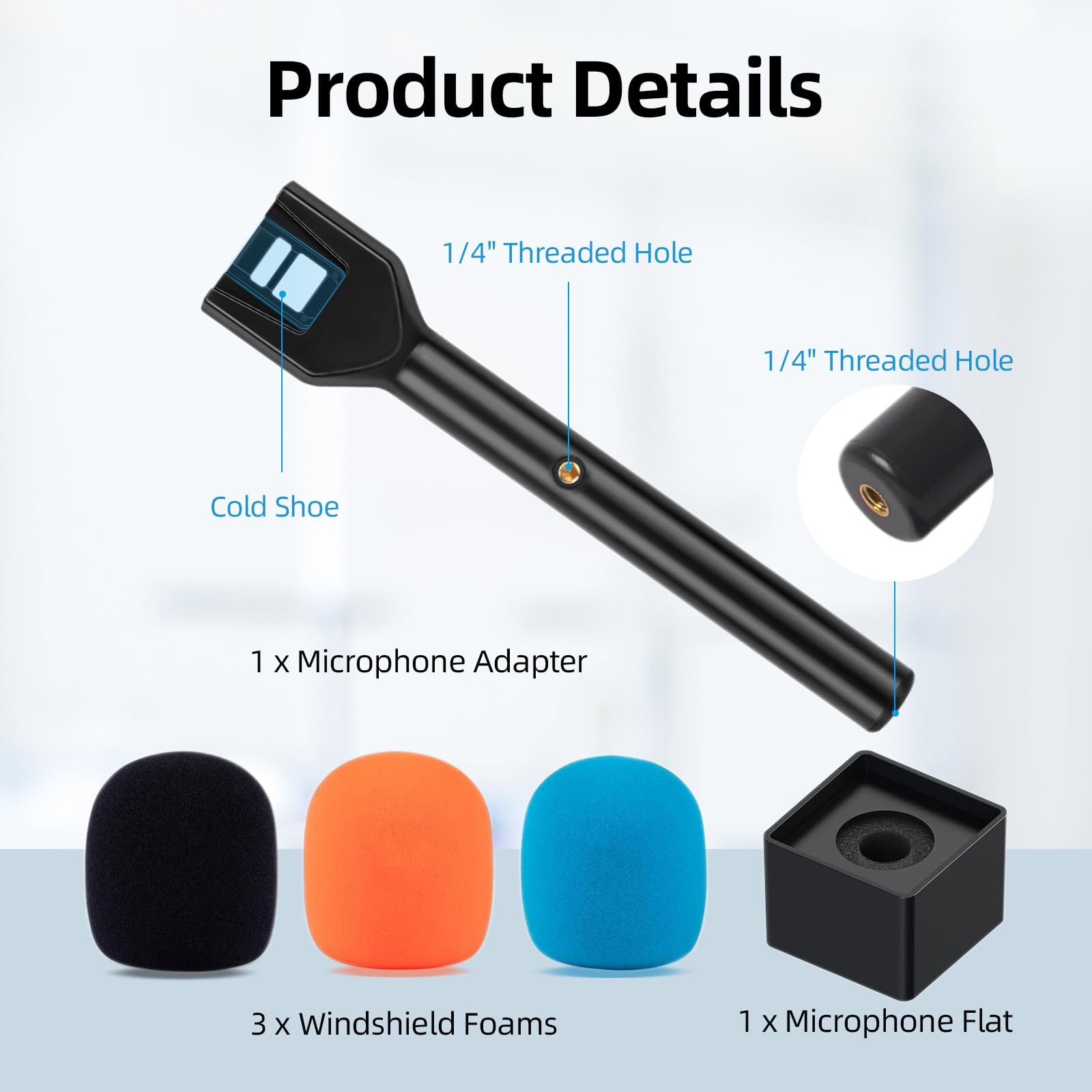 CaTeFo Handheld Microphone Stand for DJI Mic, Rode Wireless Go, with 1/4" Thread, Black, StarRig PRO-HC, Foam & Flag Adapter