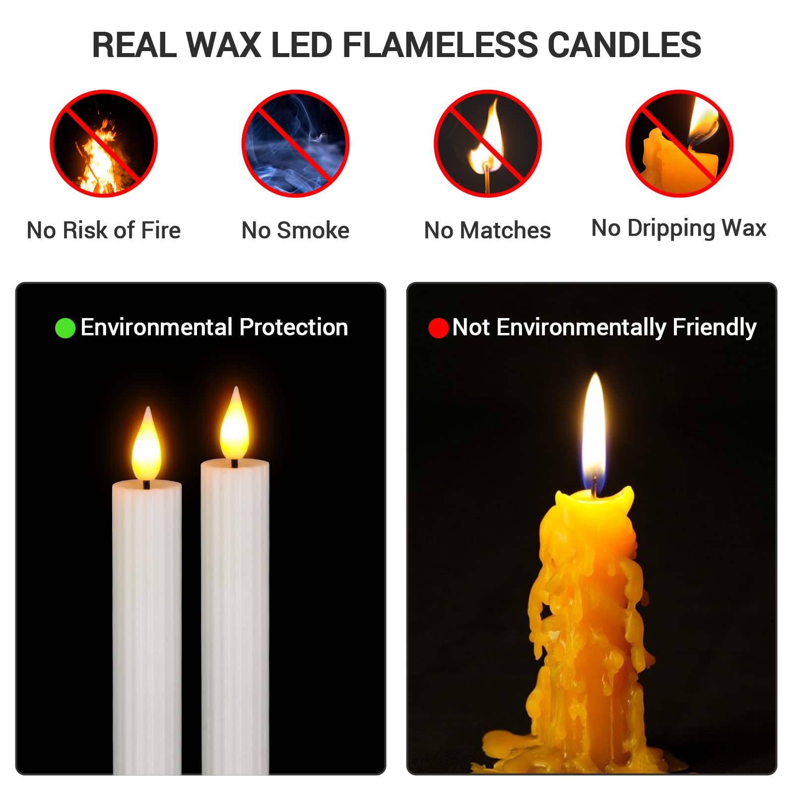Pchero White Flameless Taper Candles With Remote And Timer, 4 Packs 9.6'' Real Wax Battery Operated Led Candle Stick Flickering