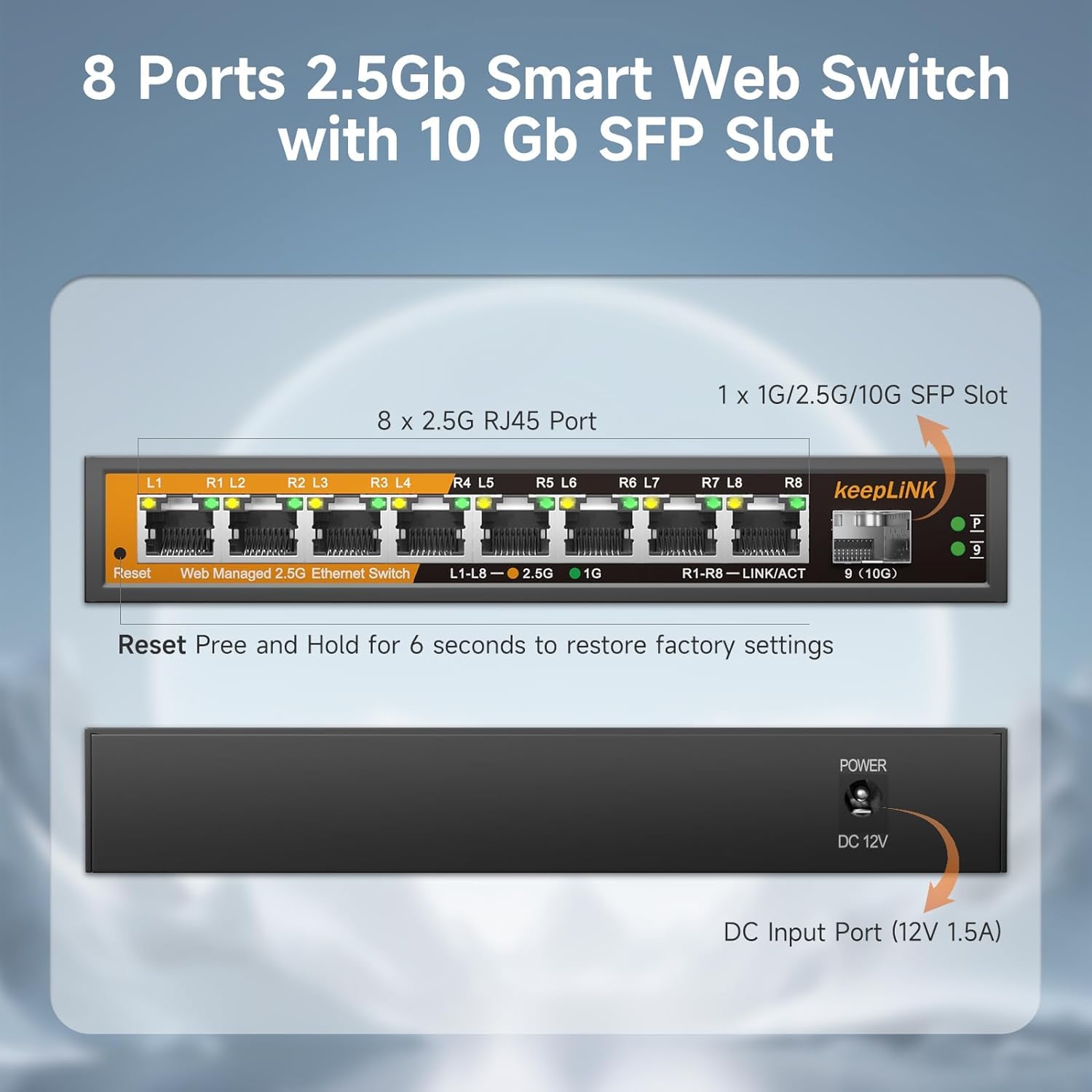 Keeplink 8 Ports 2.5G Switch Smart Web Managed, 8 X 2.5G Base T & 1 X 10G Sfp Slot, Support 802.3Ad Static Aggregation, Qos/Vlan
