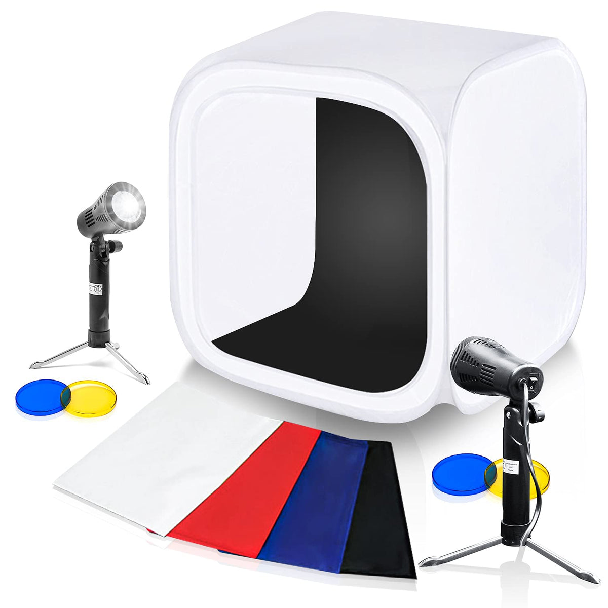 Limostudio 24 X 24 Inch Shooting Tent, 2 Led Lamp Photo Studio Softbox Light Tent Cube With 4 Chromakey Backdrops, Agg108