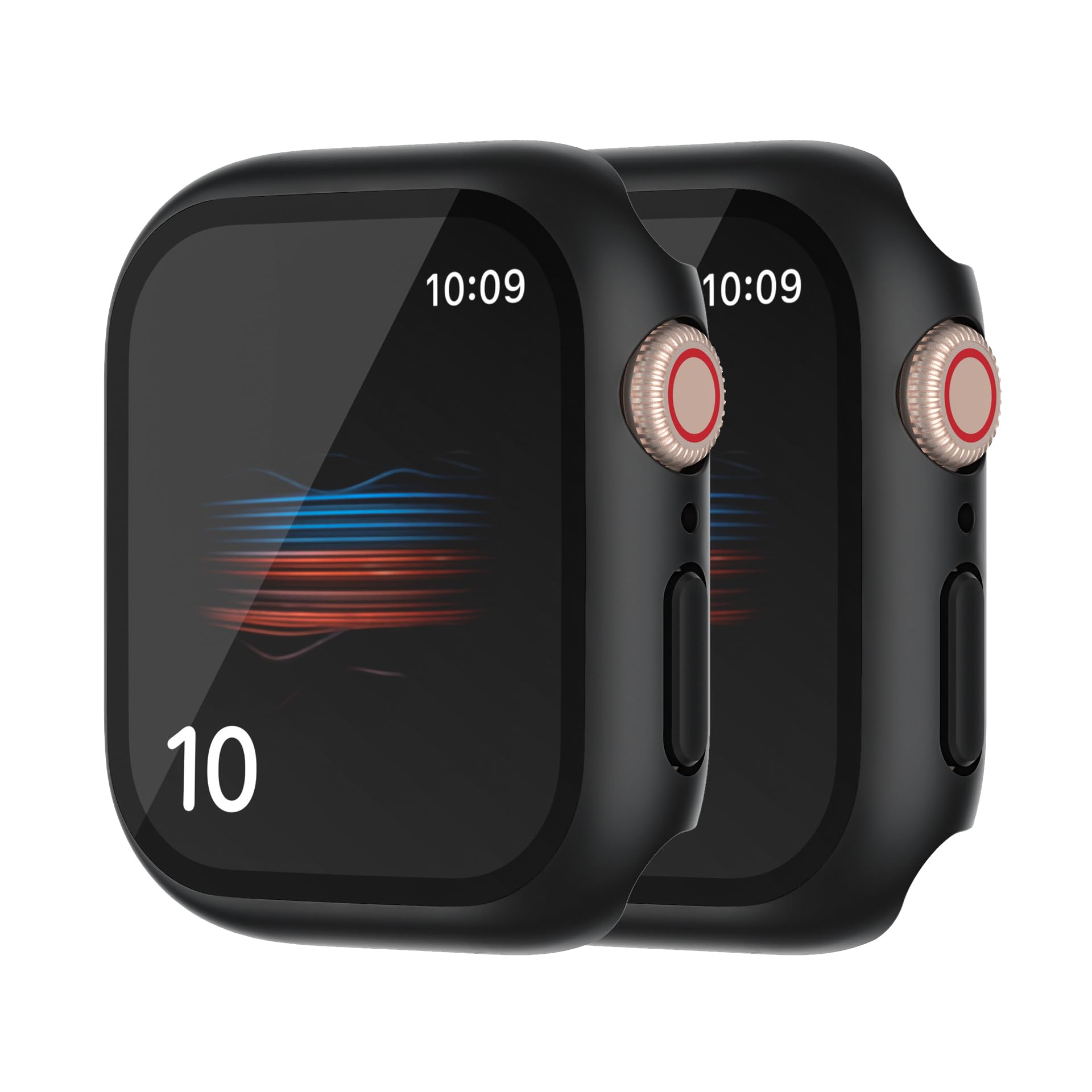 Hankn 2 Pack Matte Black 44Mm Case Compatible With Apple Watch Series 6 5 4 Se 44Mm Tempered Glass Screen Protector Case, Full C