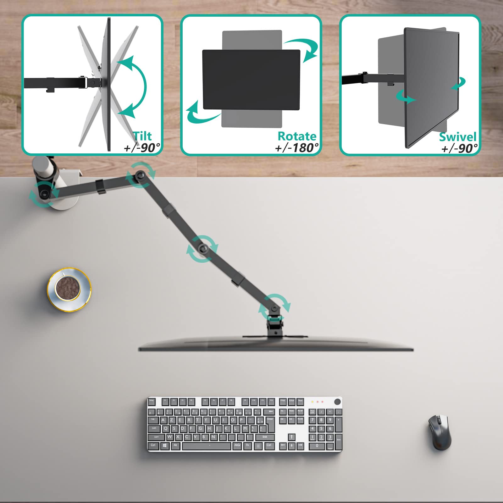 Wali Universal Single Fully Adjustable 3 Tier Arm For Wali Monitor Mounting System (001Armxl), Black