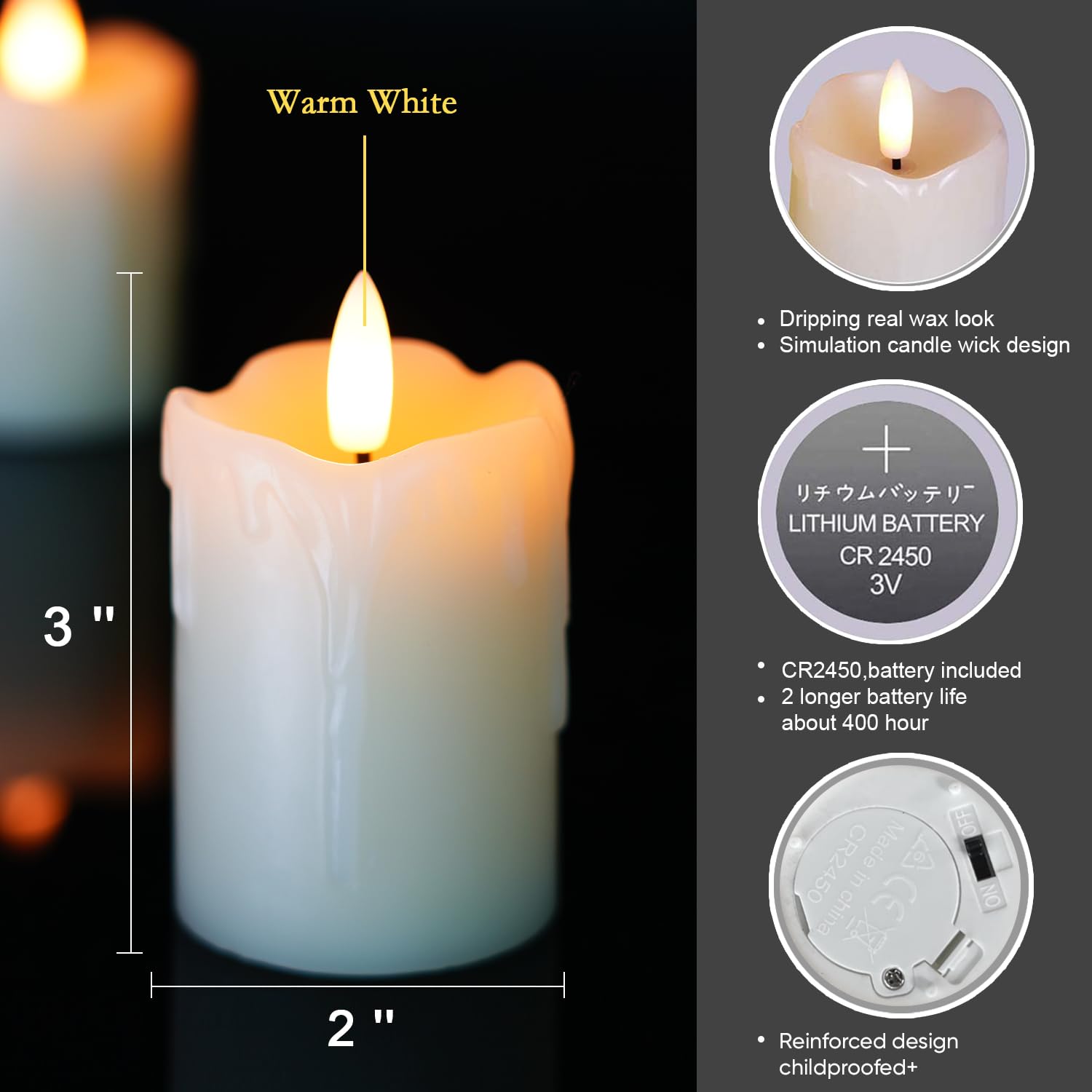 Homemory Flameless Votive Candles With Timer Remote,2'' X 3'' Real Wax, Realistic Black Wick Battery Operated Pillar Candles, 6