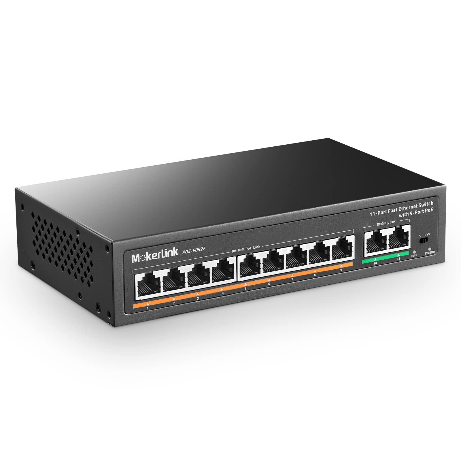 Mokerlink 11 Port Poe Switch With 9 Port Poe+, 2 Fast Ethernet Uplink, 10/100Mbps, 120W 802.3Af/At Poe, Fanless Plug & Play Netw
