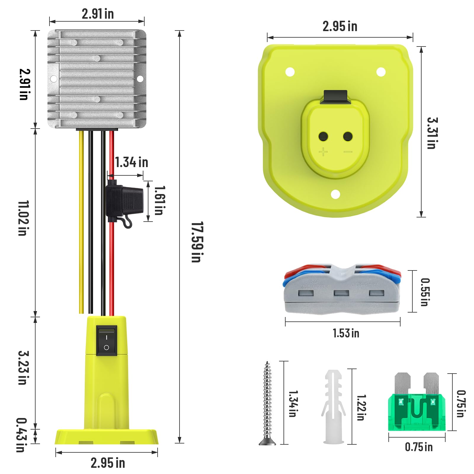 Azocek 18V To 12V Step Down Converter Compatible With Ryobi 18V Battery Adapter, Voltage Converter Dc 12V 15A 180W Buck Converte