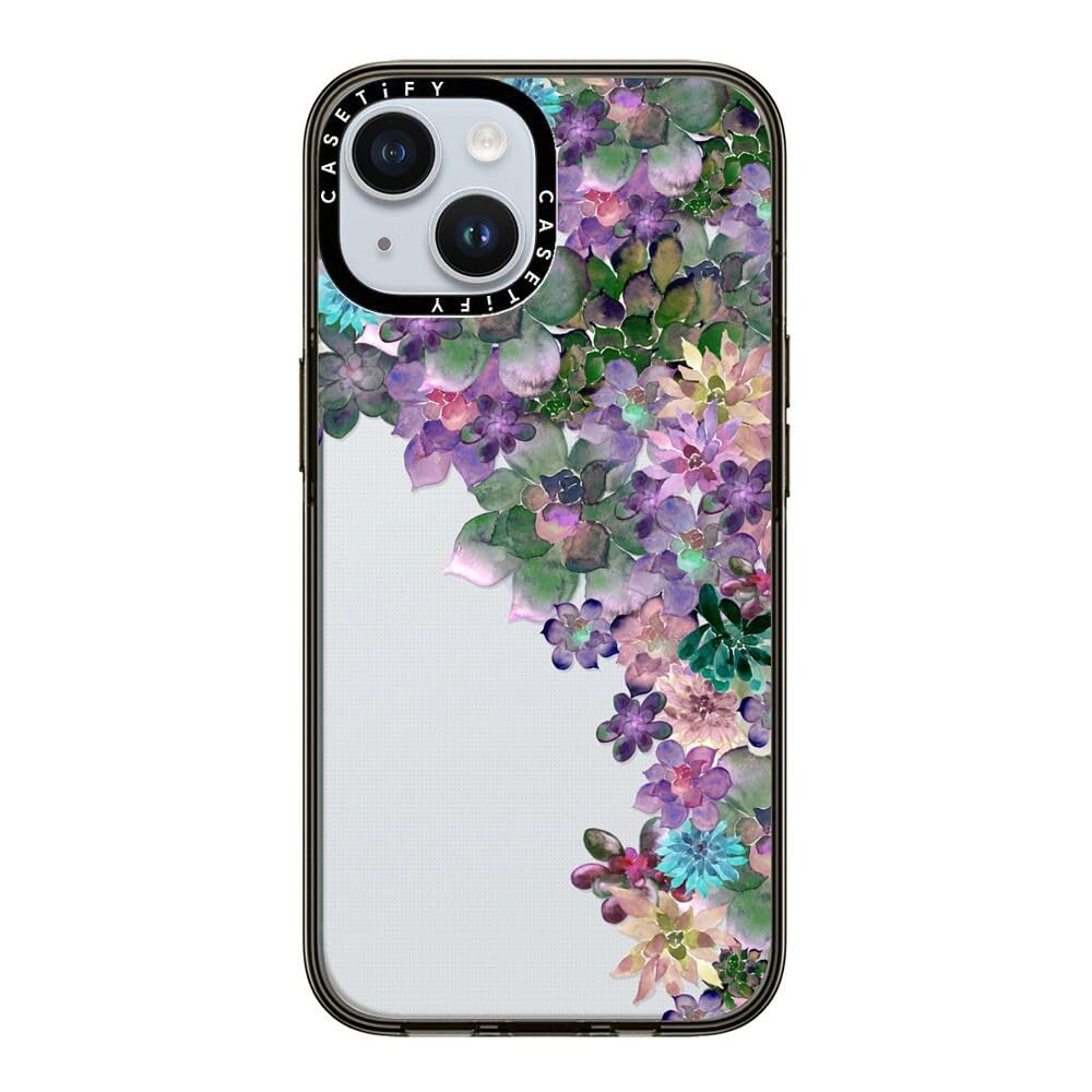 Casetify Compact Case For Iphone 15 [2X Military Grade Drop Tested / 4Ft Drop Protection]   My Succulent Garden   Clear Black
