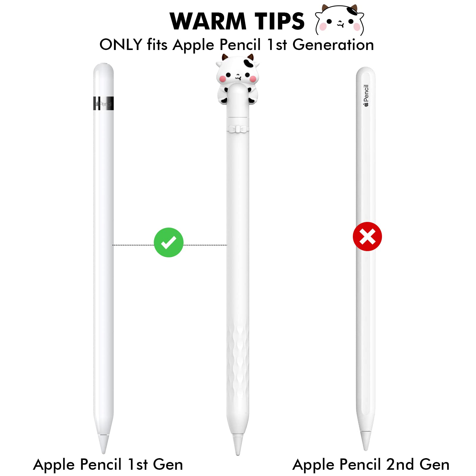 Niutrendz Cute Cow Apple Pencil Case For Apple Pencil 2Nd Generation Case Silicone Protective Cover Sleeve Skin Accessories (Whi
