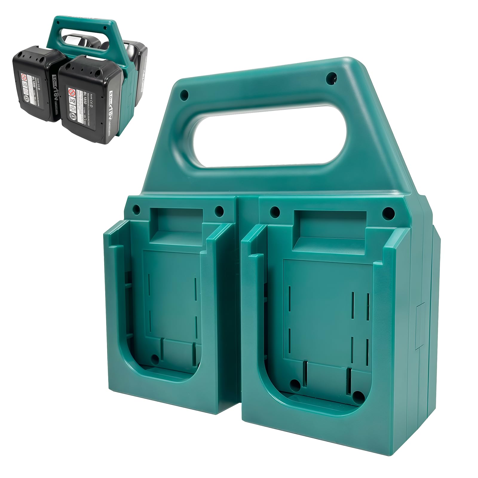 Kxufoae 4-Slot Battery Holder Compatible with Makita 18V Batteries, Portable Battery Organizer with Handle for Tool Bags, Worksh