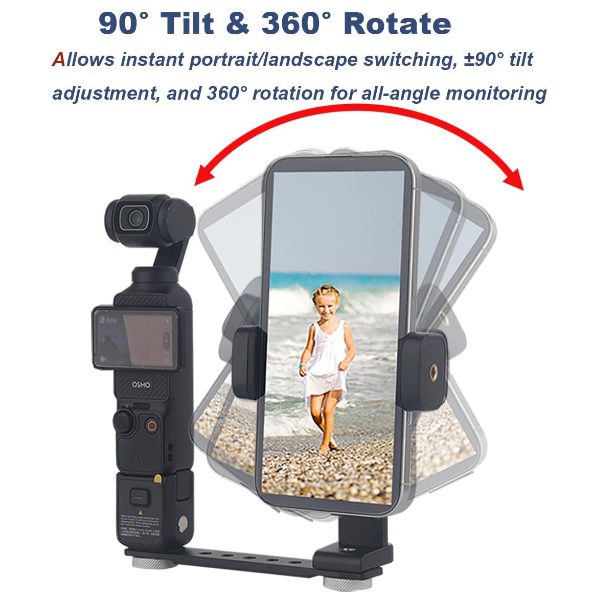 Pocket 3 Phone Holder Mount, 360 Rotate 90 Tilt Phone Clip With 1/4'' Cnc Metal Expansion For Dji Osmo Pocket 3 Insta 360 X5 X4,