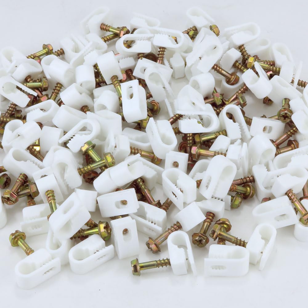 Skywalker Flexible Single Cable Screw Clips (Pack Of 100 / White)