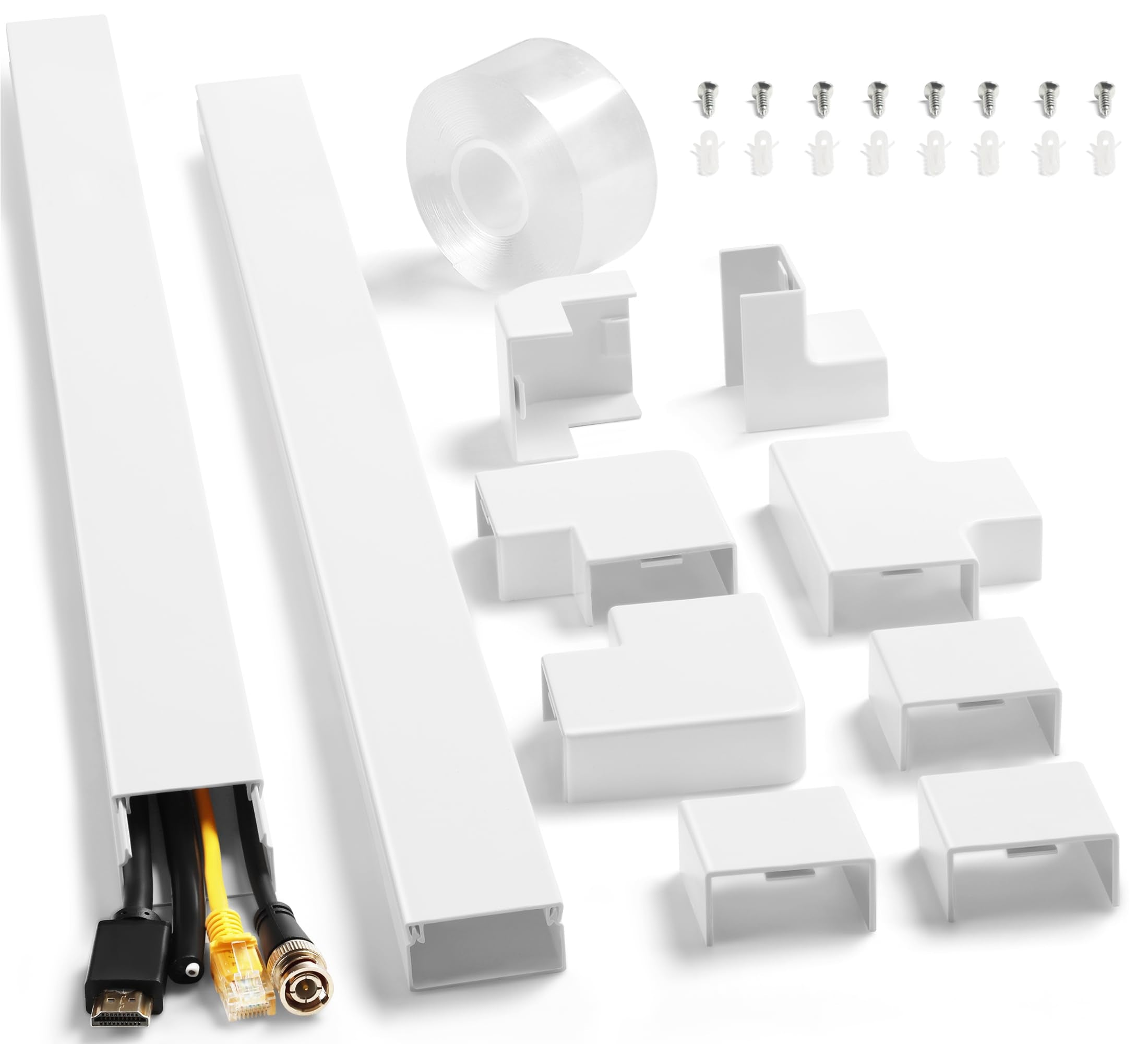 126In Cord Hider Kit, Zhiyo Cable Covers For Wires On Wall, Wire Hider For Wall Mounted Tv, White Cable Raceway, Paintable Cord