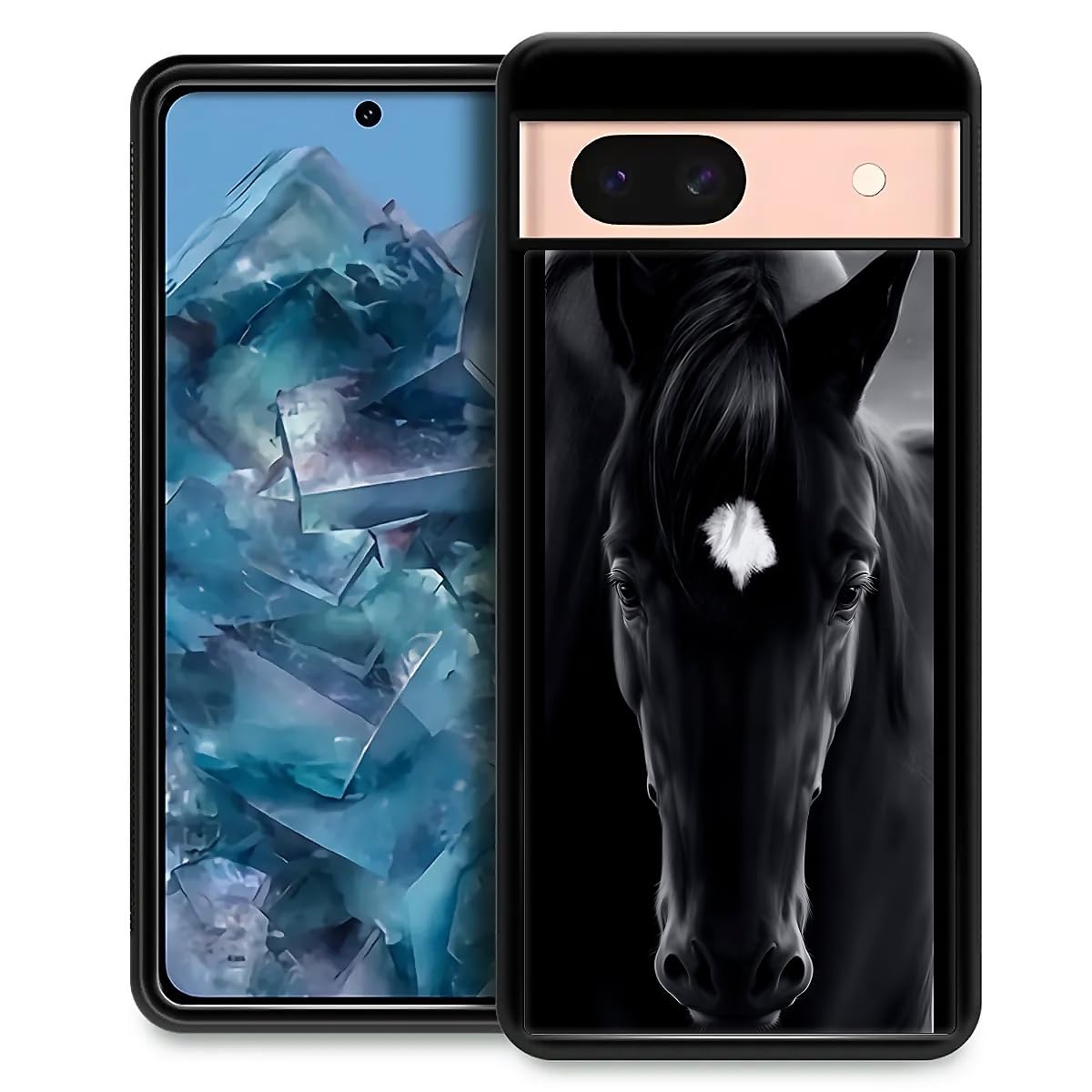 Fkbrcl4U For Google Pixel 8A Case, Cool Black Horse Face Pattern Graphic Design Girl Boy Soft Silicone Hard Acrylic Shock Protec