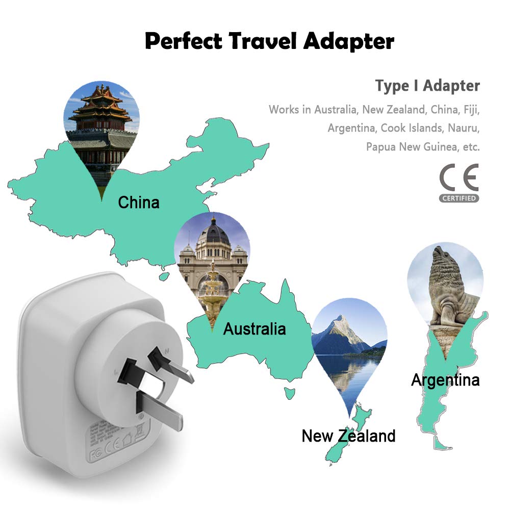 Tessan Australia New Zealand Power Plug Adapter, Australian Travel Adapter 3 In 1 Us Grounded Outlet With 2 Usb Ports For Usa To