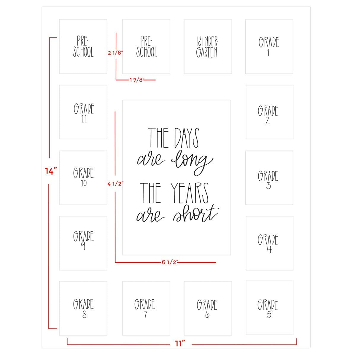 School Days Picture Mat With Multiple Openings-School Years Photo Collage - The Days Are Long Picture Mat - No Frame - 2 Pre-Sch