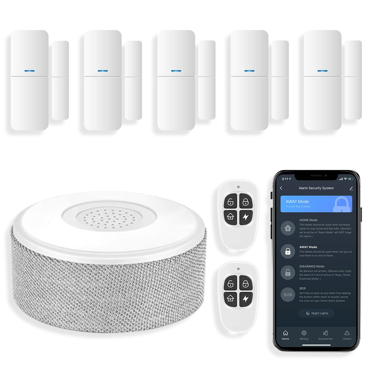 Wifi Door Alarm System, Wireless Diy Smart Home Security System, With Phone App Alert, 8 Pieces Kit (Alarm Siren, Door Window Se