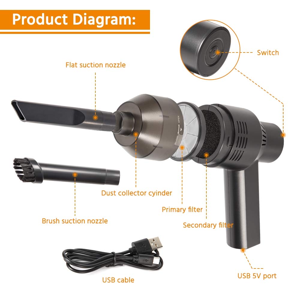 Yksinx Mini Handheld Vacuum Cordless, Keyboard Vacuum Cleaner, Rechargeable Computer Cleaner For Cleaning Small Areas