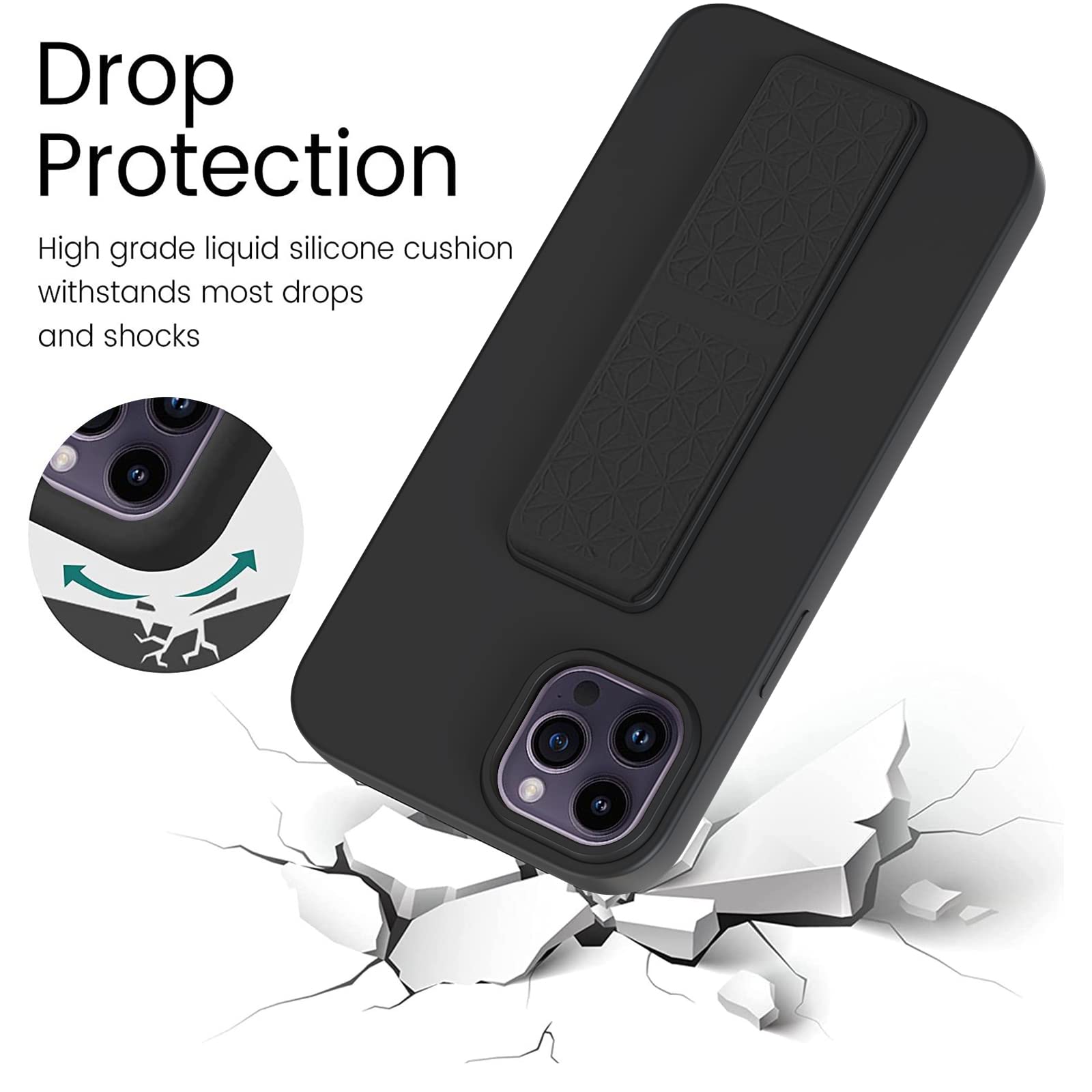 Laudtec Silicone Kickstand Case Compatible With Iphone 14 Pro Case Vertical And Horizontal Stand Hand Strap Metal Kickstand, Fle