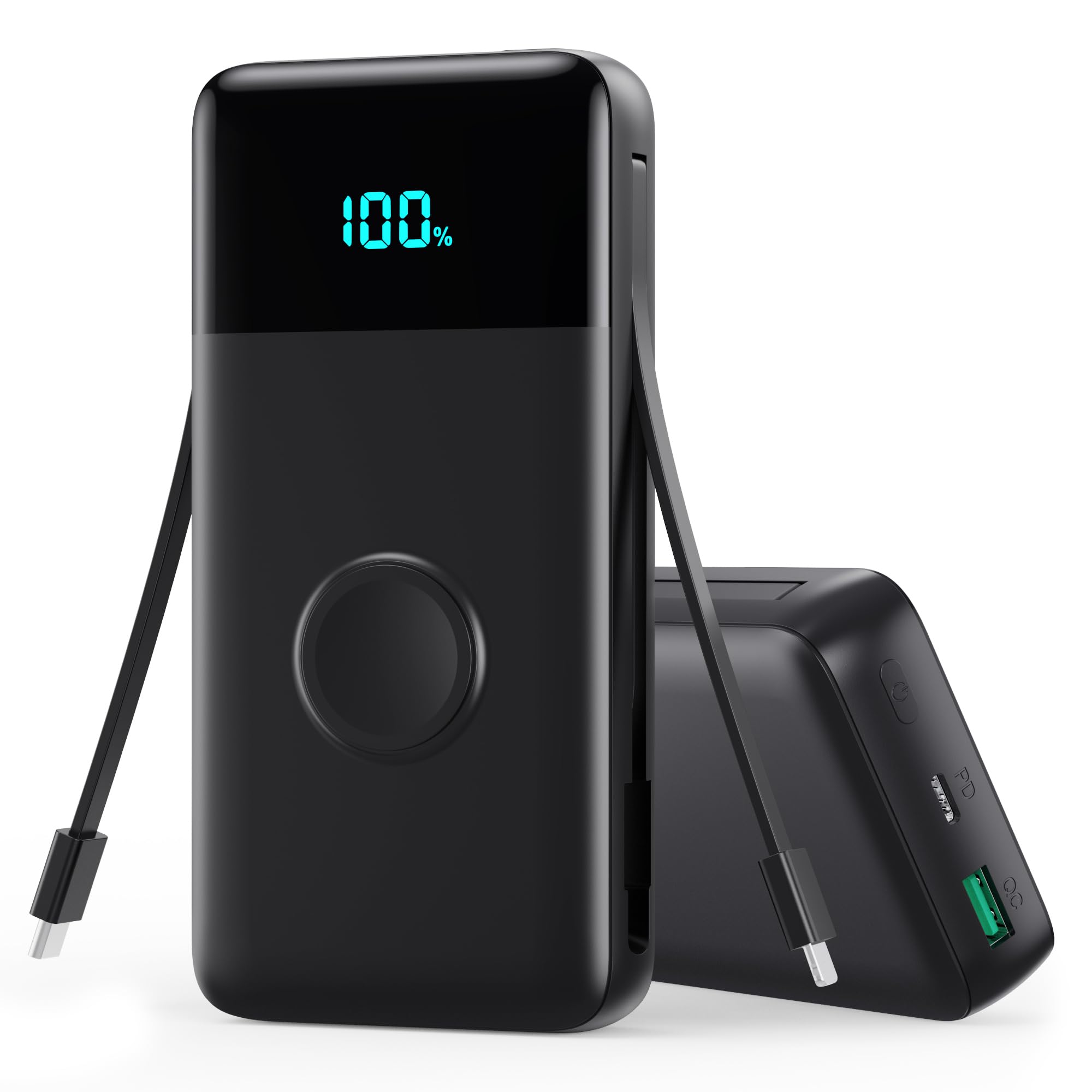 Portable Charger 60800mAh Power Bank with 3 Built in Cables,25W PD QC4.0 Fast Charging USB C Battery Pack,6 Outputs 2 Inputs LCD