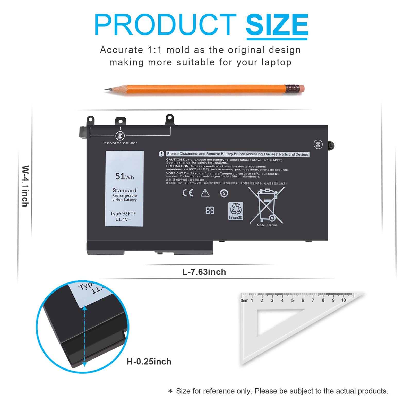 Emanjor 93FTF 51Wh 11.4V 3-Cell Laptop Battery for Dell Latitude 5580 5480 5280 Precision 3520