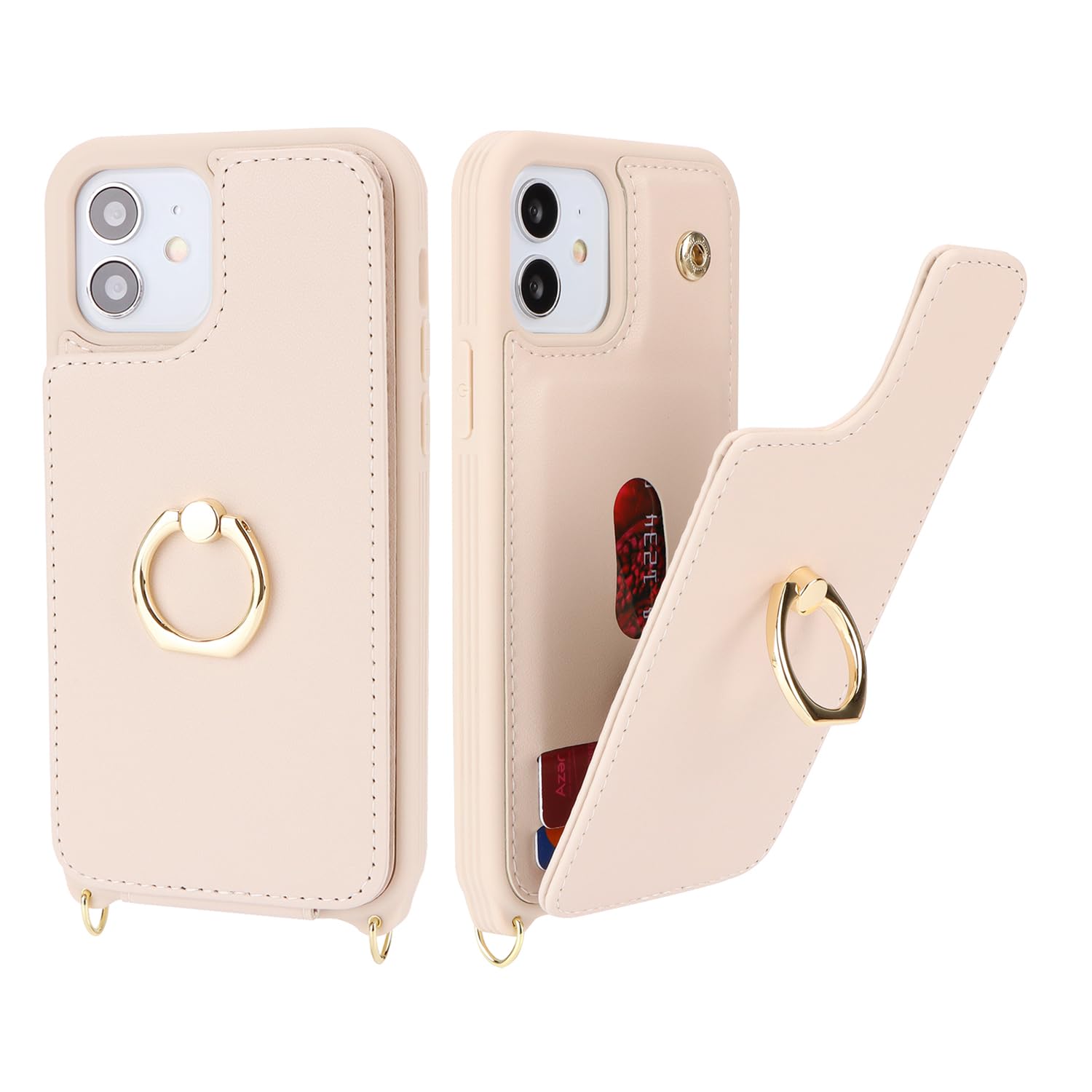 Lipvina For Iphone 11 Phone Case With Card Holder And Strap For Women,Crossbody Lanyard,Kickstand Ring Stand,Snap Clasp,Phone Wa