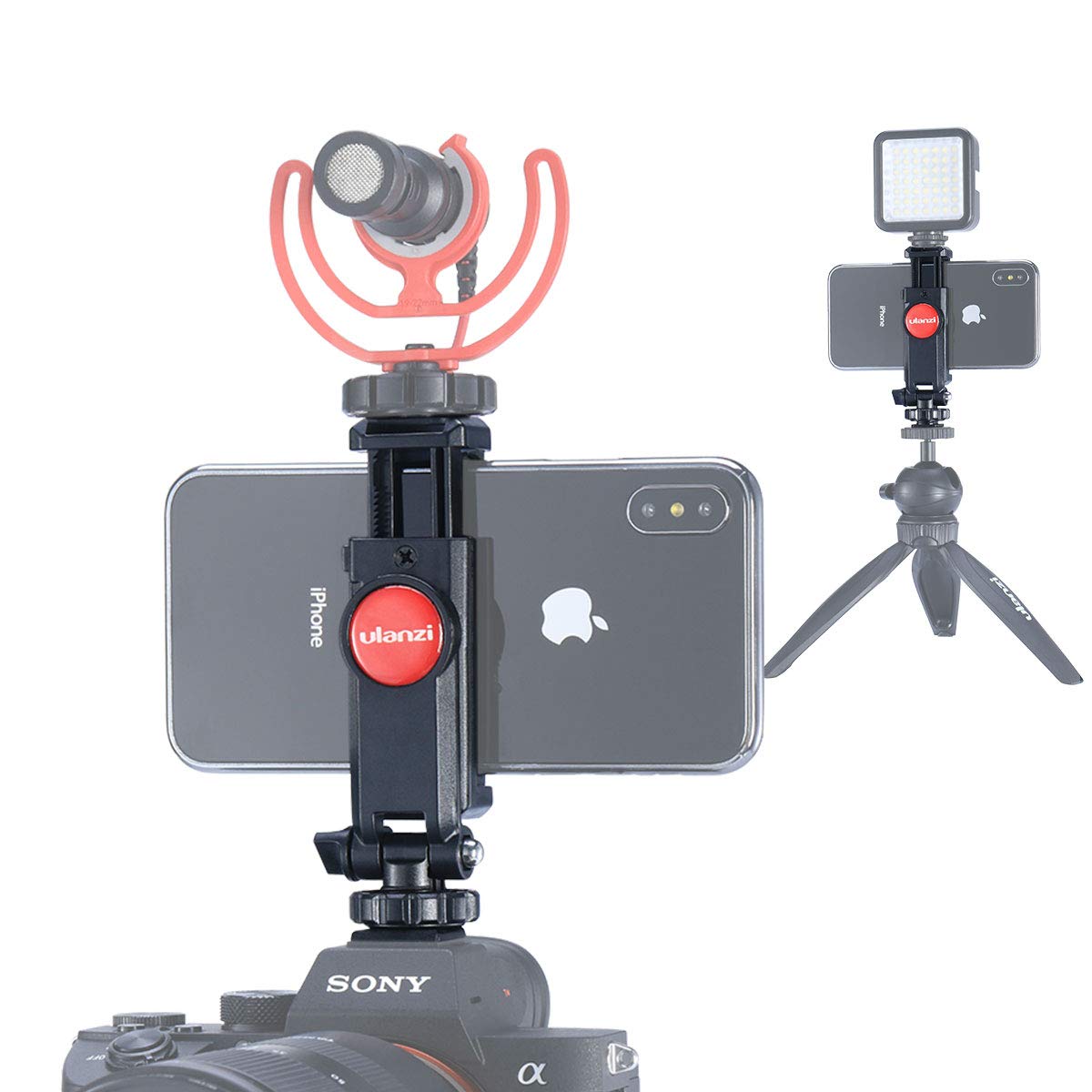 Ulanzi St-06S Camera Hot Shoe Phone Holder Flexible Phone Tripod Mount Adapter W Double Cold Shoe Mount For Microphone Led Light
