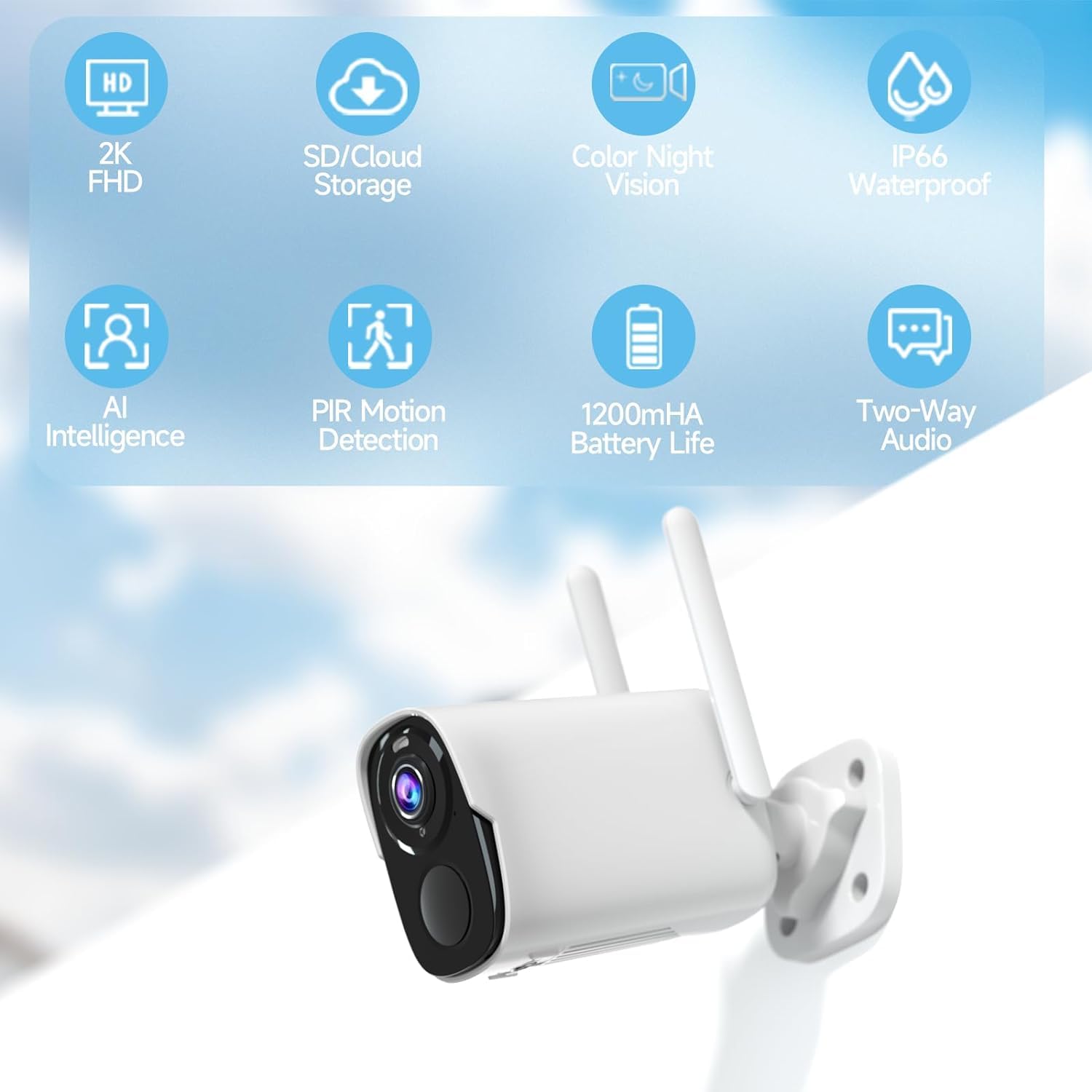 2K Security Cameras Wireless Outdoor, Battery Powered Security Camera For Home, Wifi Camera Surveillance Indoor System With Color Night Vision, Ip66, 2 Way Audio, 120�Fov, Motion Sensor, Works/Alexa