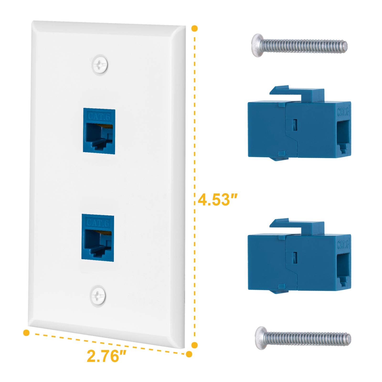 Ubrand 1 Pack Cat6 Ethernet Wall Plate Outlet 2 Port Rj45 Network Female To Female Keystone Wall Coupler Jack Plate, 2 :Port 1Pa