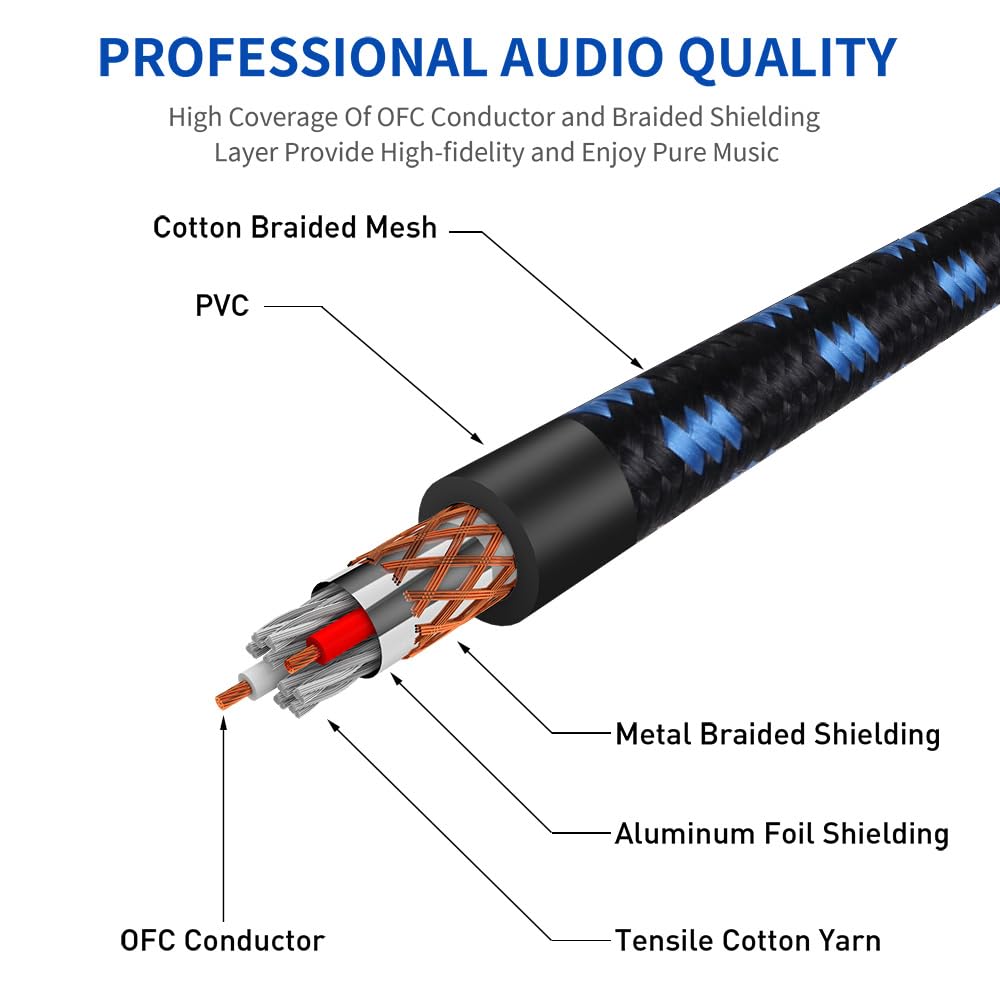 Dremake Xlr Mic Cable 3 Pin Xlr Male To Female Microphone Audio Cable, 15Ft Black Blue Tweed Braided Balanced Dmx Amp Instrument