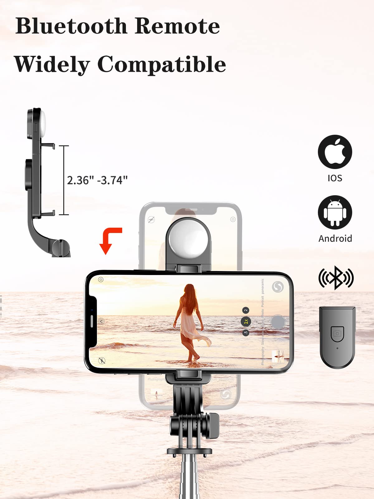 Selfie Stick Tripod With Wireless Remote, 46'' Cellphone Selfie Stick Tripod With Led Fill Light, For Iphone 16/15/14/14 Pro/13/