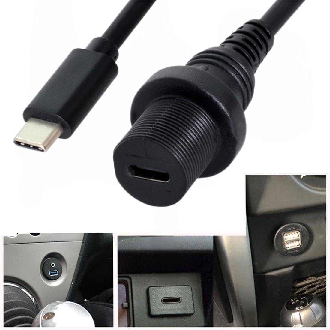 Chenyang Usb 3.1 Gen 2 10Gbps Flush Mount Usb C Male To Female Extension Cable For Car Dashboard Panel Mount Waterproof Dustproo