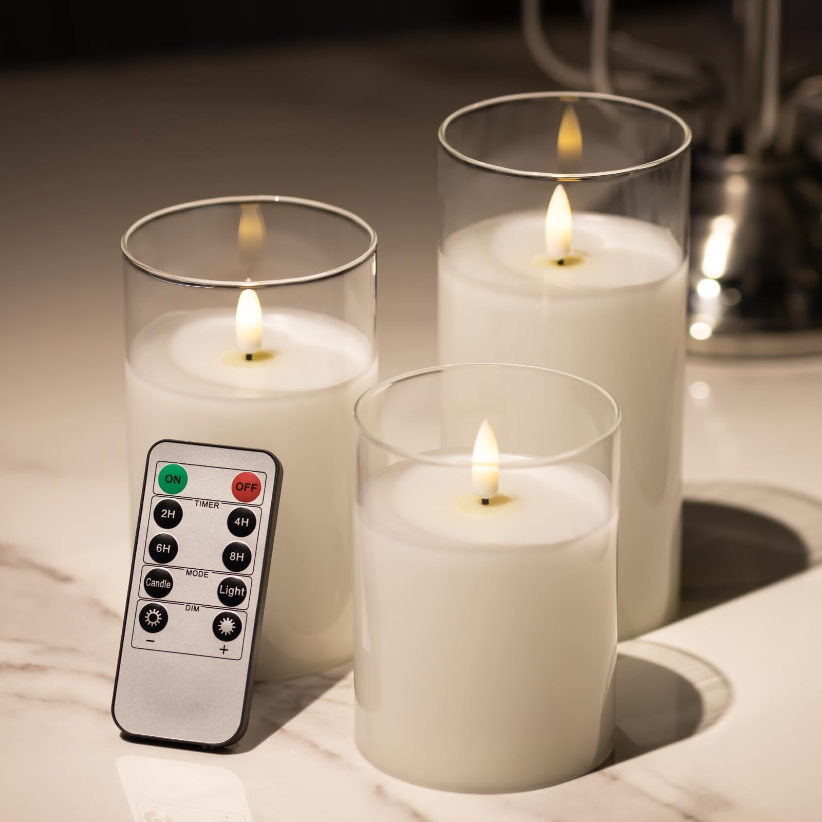 Mingfuxin Flameless Candles, Battery Operated Candles Led Pillar Glass Candle With Remote 10 Key Control And Timers For Indoor P