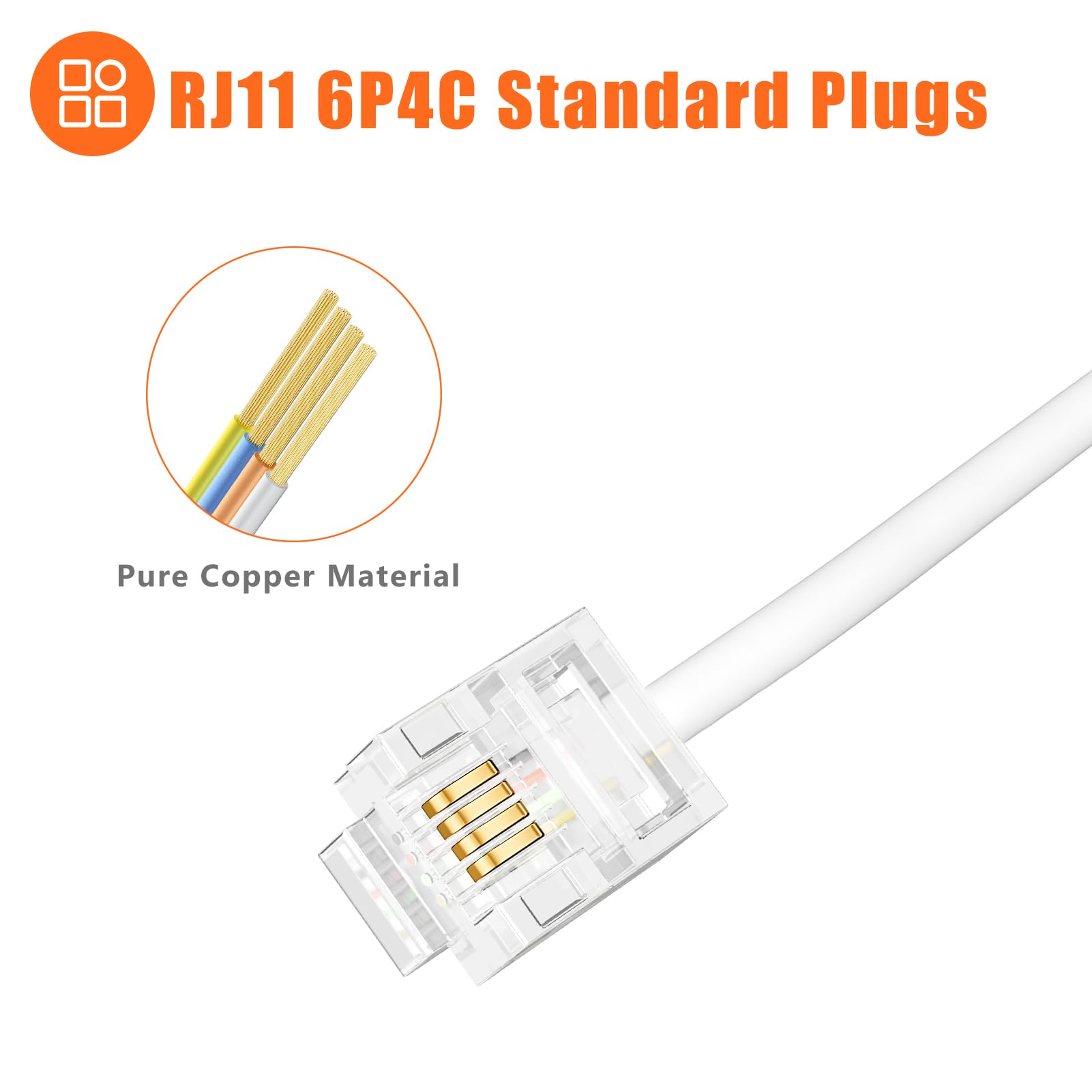 Lativu Phone Jack Splitter For Landline, Rj11 6P4C 3 Female Plug Phone Line Splitter, Two Way Telephone Line Splitters With Wire