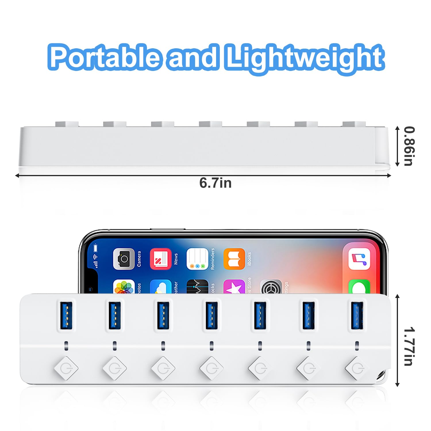 Onfinio Usb Hub 3.0, 7 Port Usb Hub Splitter With Individual On/Off Switches And Lights, 3.2Ft/1M Long Cable Compatible With Macbook, Laptop, Surface Pro, Ps4, Pc, Flash Drive, Mobile Hdd White