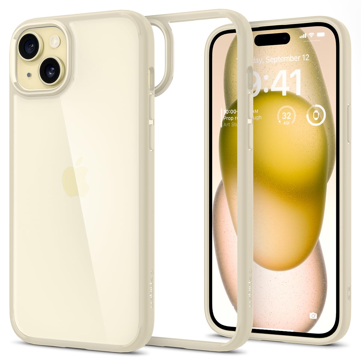 Spigen Ultra Hybrid Designed For Iphone 15 Plus Case (2023) [Anti Yellowing], [Military Grade Protection]   Mute Beige