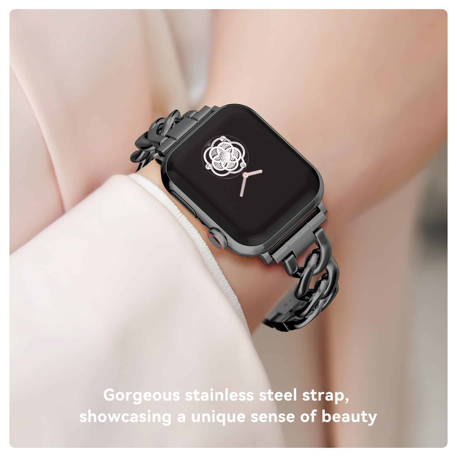 Musk Mskr Black Watch Bands For Women Compatible With Apple Watch Band 38Mm 40Mm 41Mm Adjustable Metal Band Cowboy Steel Single