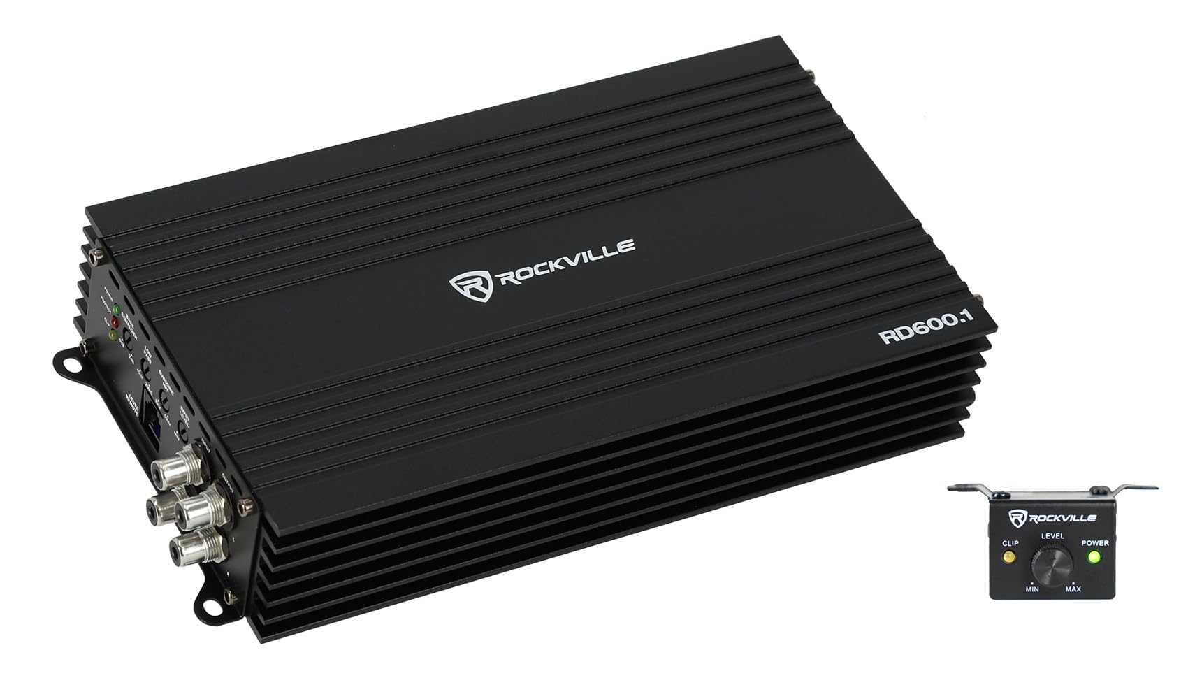 Rockville RD600.1 2400W Peak / 600W RMS Mono 1-Ohm Car Amplifier, Class-D, Metal Bass Remote w/Clip Indicator, Low Pass & Subson