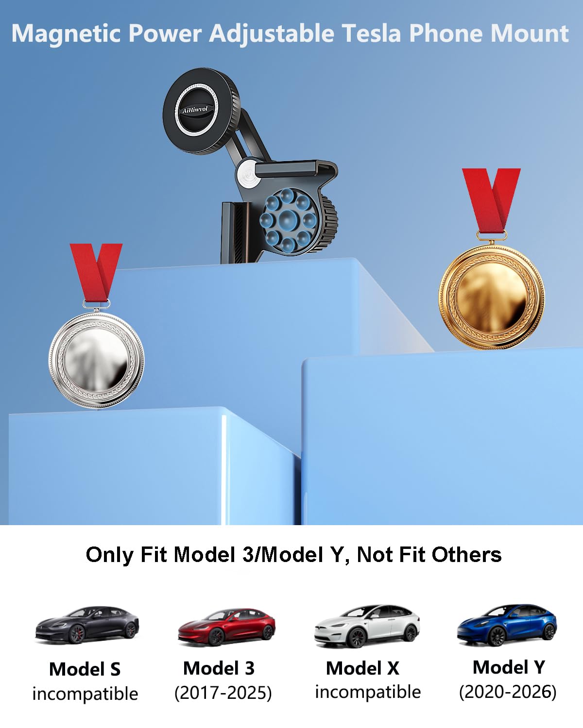 Aihiwvol For Tesla Phone Mount Magsafe, Strong Suction Power And No Glue Required For Screen, Magnetic Power Adjustable Tesla Ph