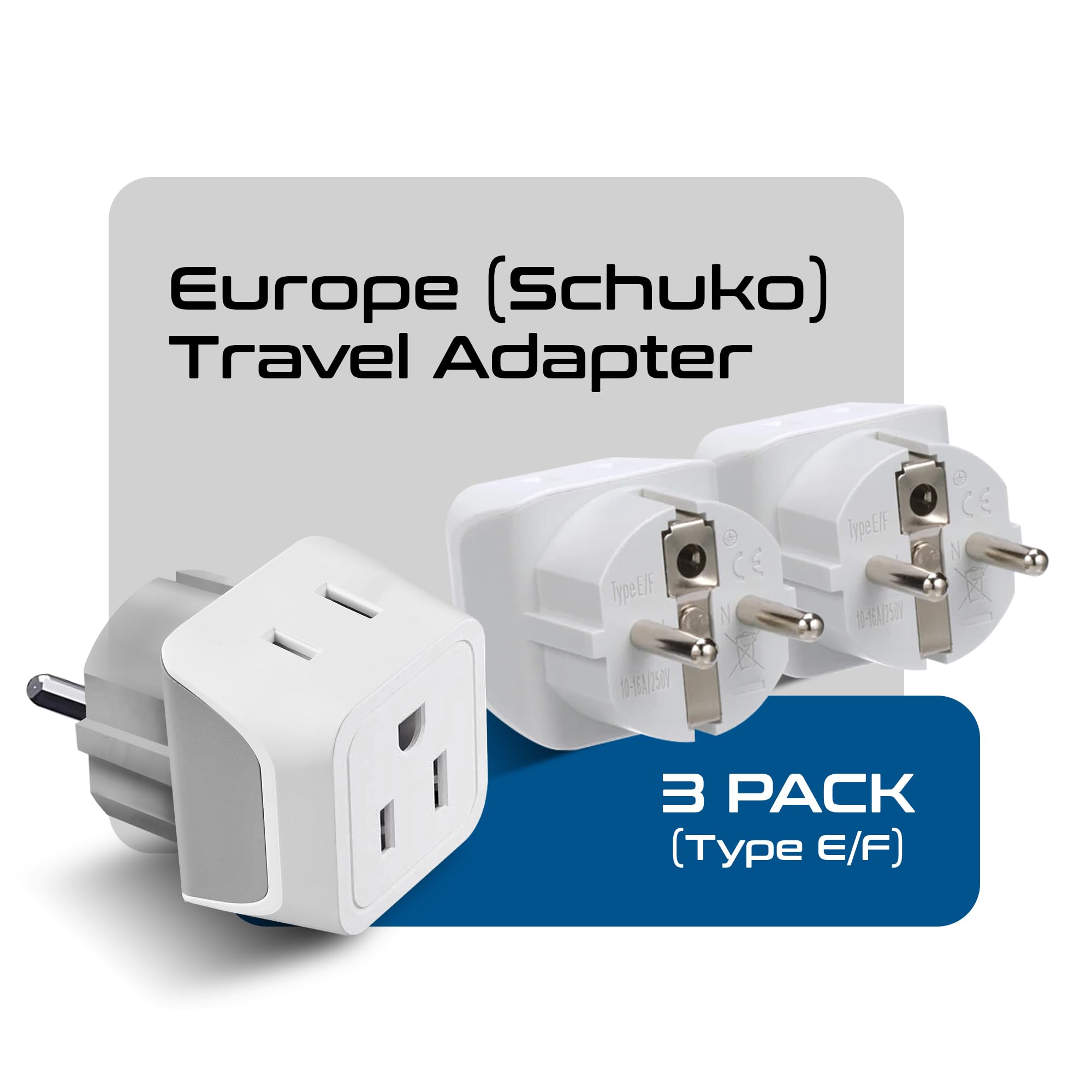 Ceptics Schuko Germany, France Plug Adapter, Dual Input - Ultra Compact Light Weight - Usa To Russia, South Korea Travel Adaptor