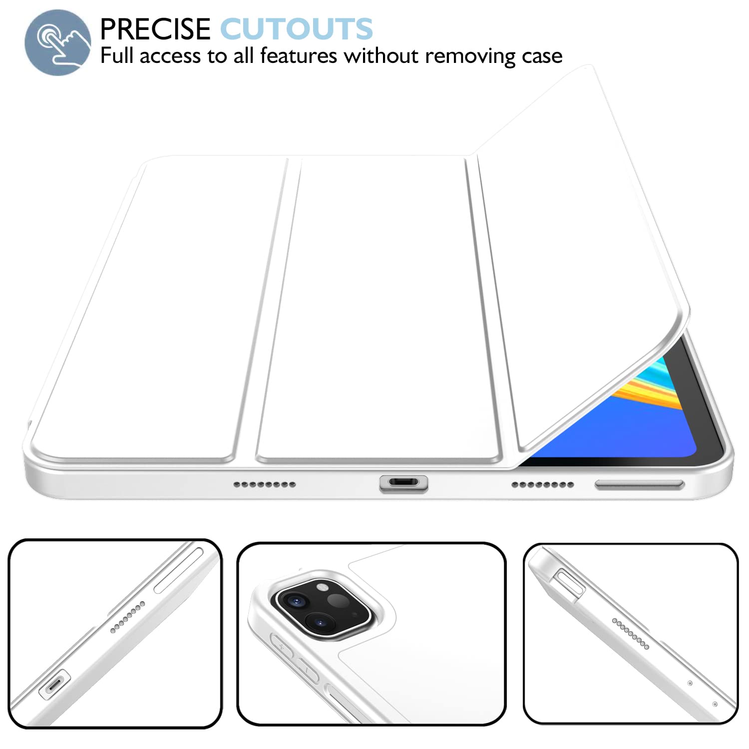 Imieet Ipad Pro 13 Inch Case M4 (2024) With Pencil Holder, [Support Pencil Pro And Pencil (Usb C)],Trifold Stand Smart Case With Soft Tpu Back, Auto Wake/Sleep (White)